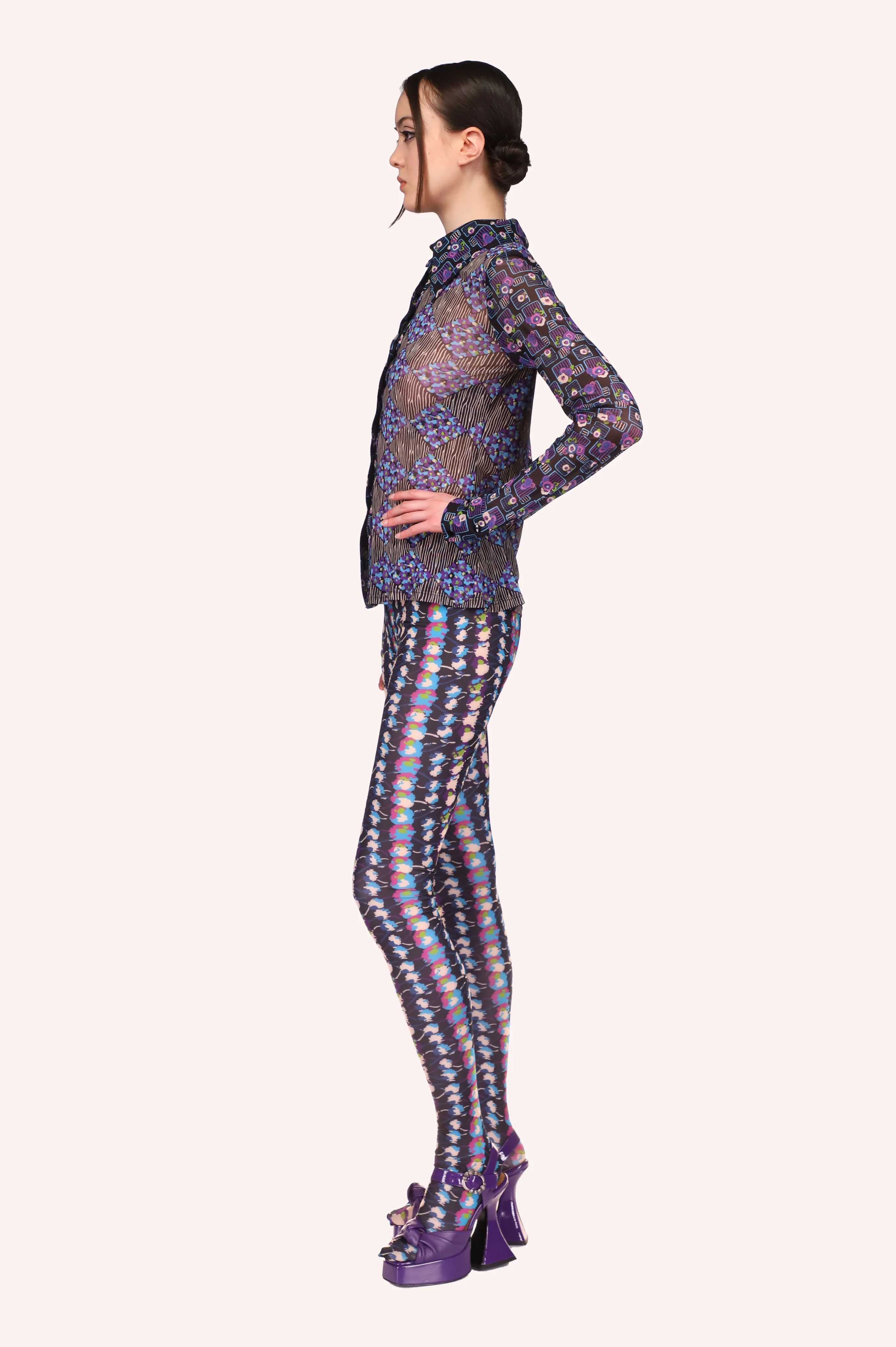 Floral Stripe Tights Turquoise Multi - Image 3