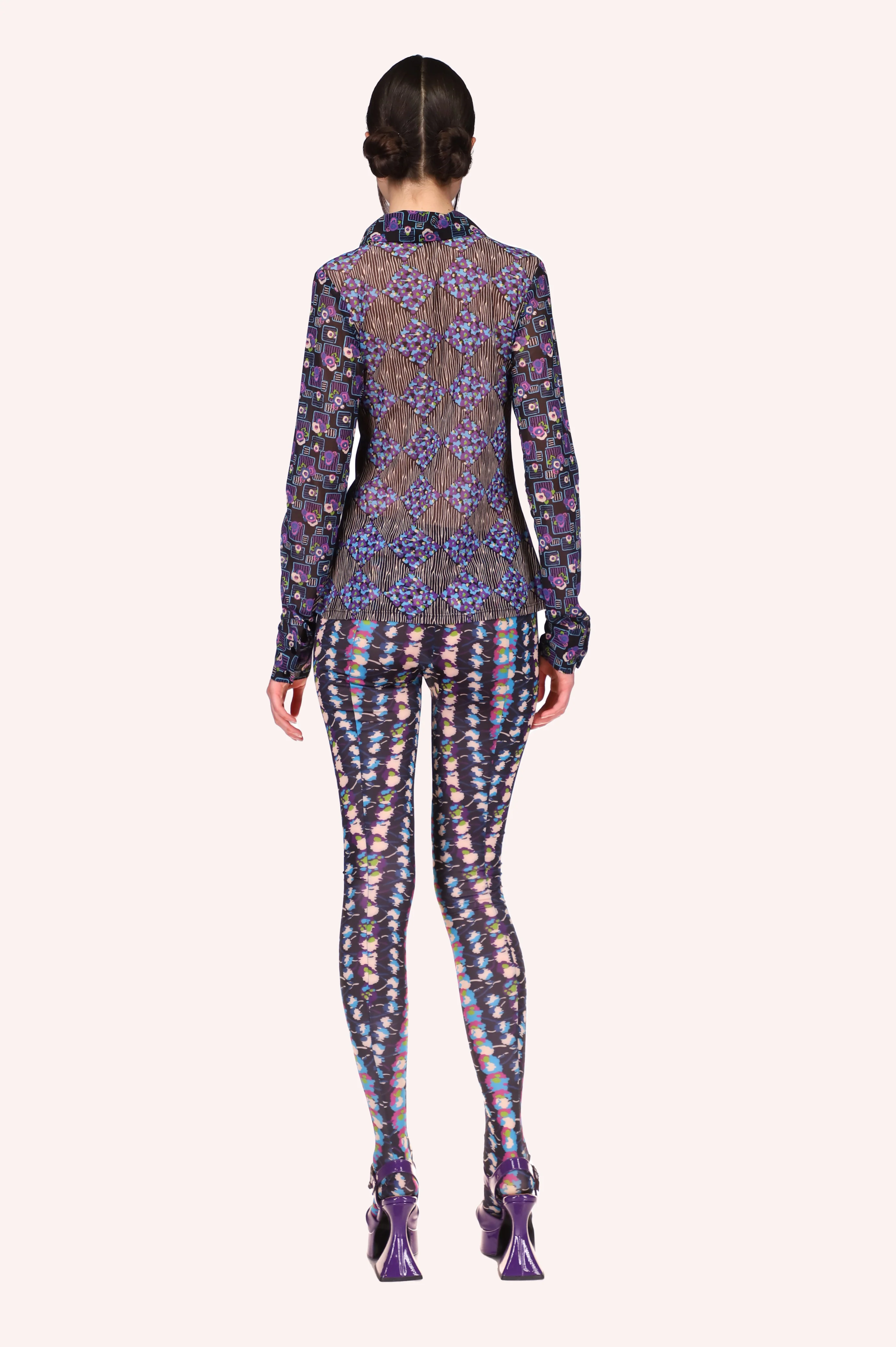 Floral Stripe Tights Turquoise Multi - Image 4