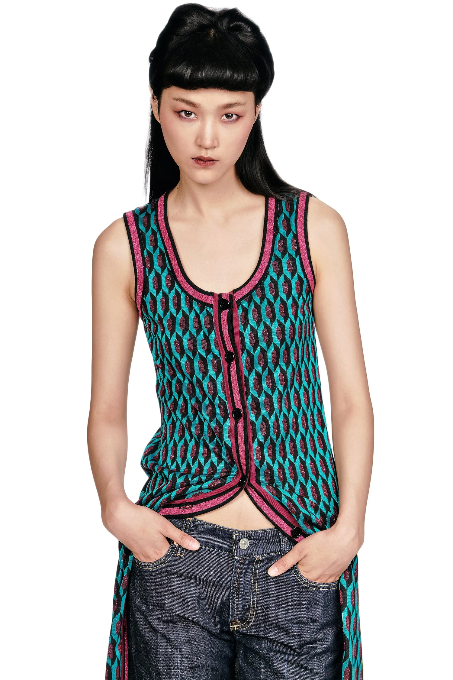 Glitter Geo Jacquard Long Vest - Image 4