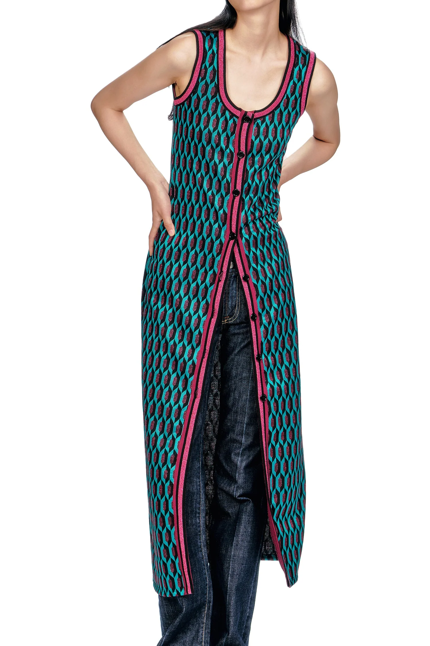 Glitter Geo Jacquard Long Vest - Image 6