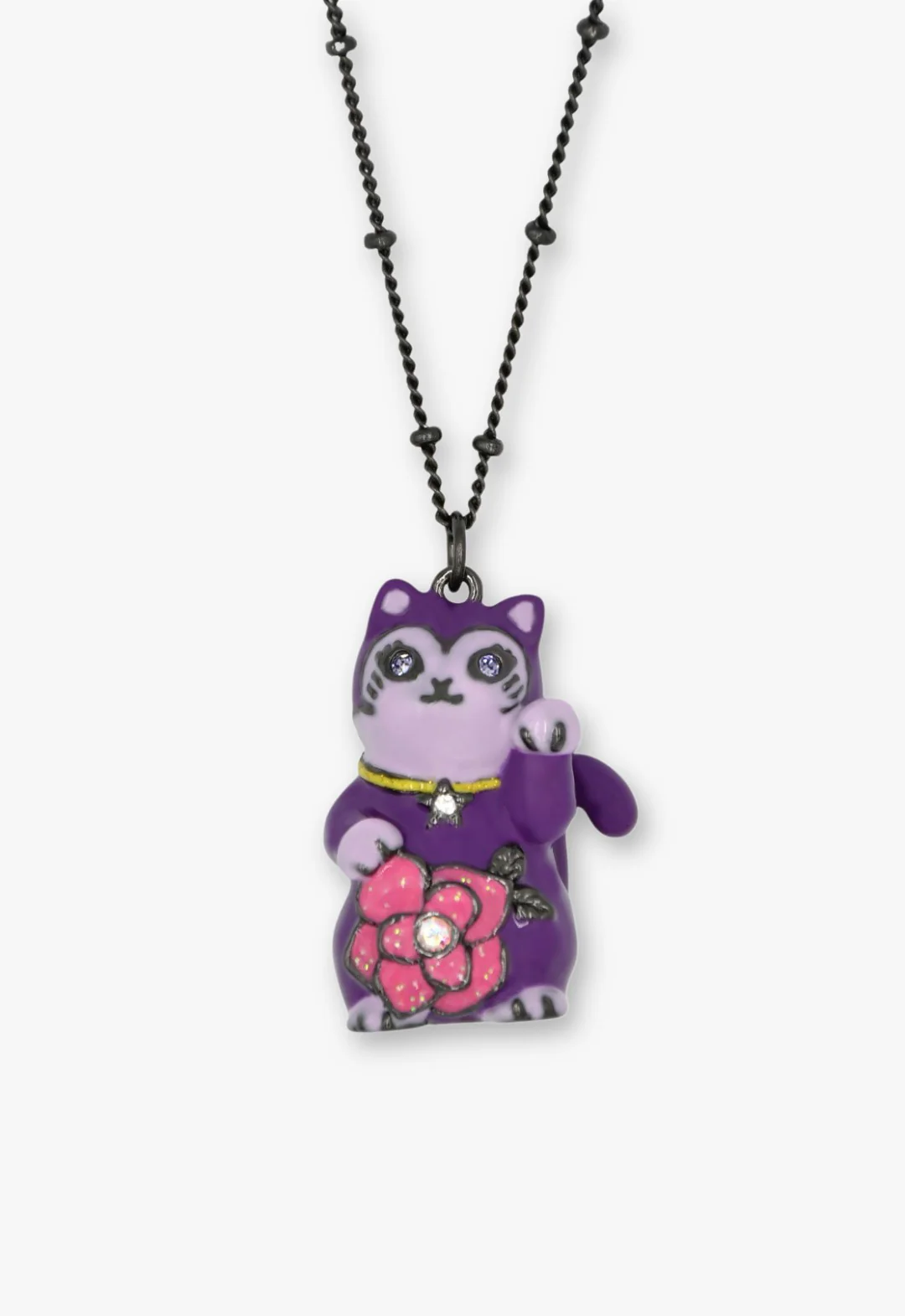 Lucky Cat Flower Necklace- Gunmetal - Image 2