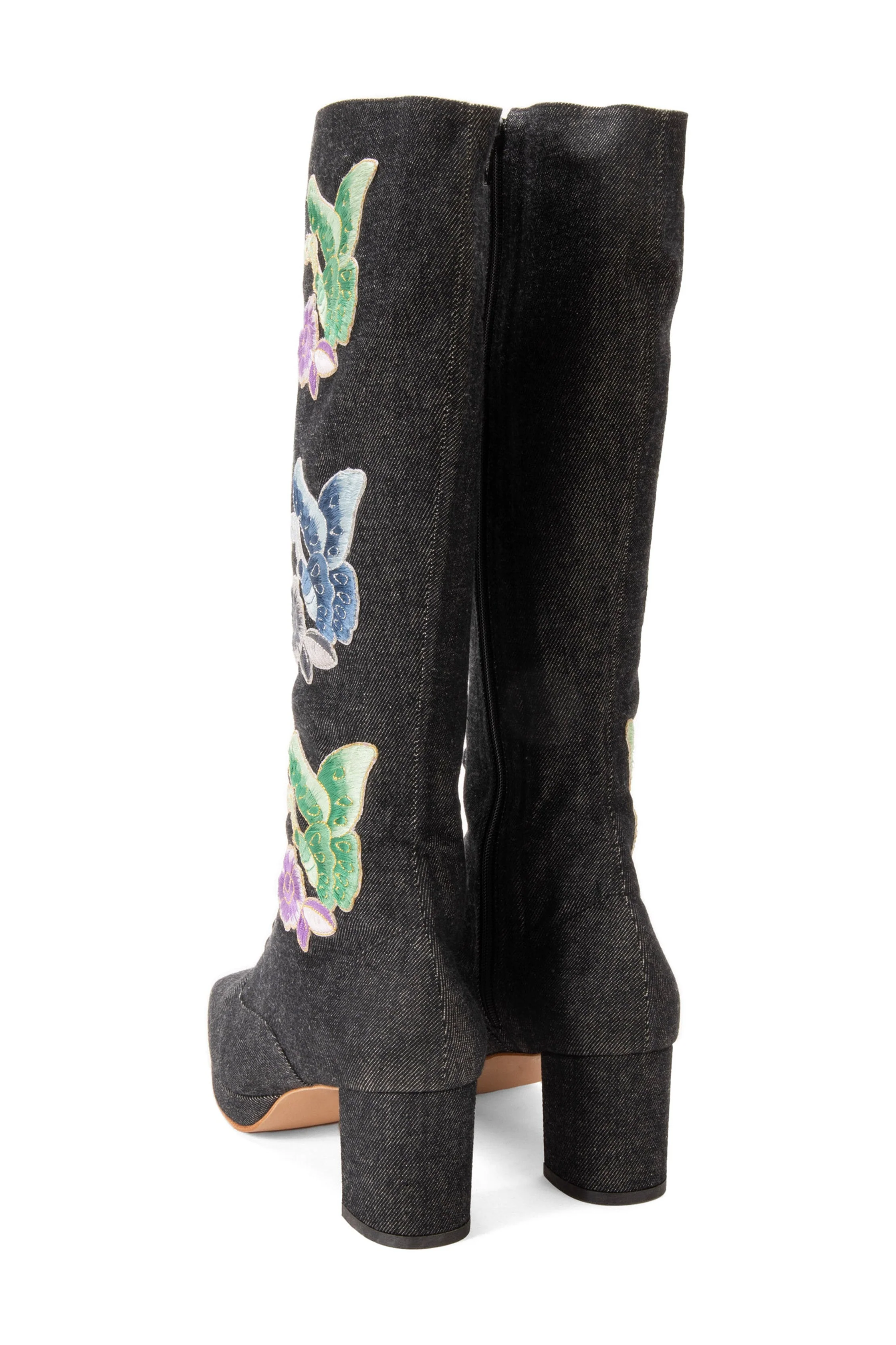 John Fluevog x Anna Sui Butterfly Boots - Black Denim - Image 4
