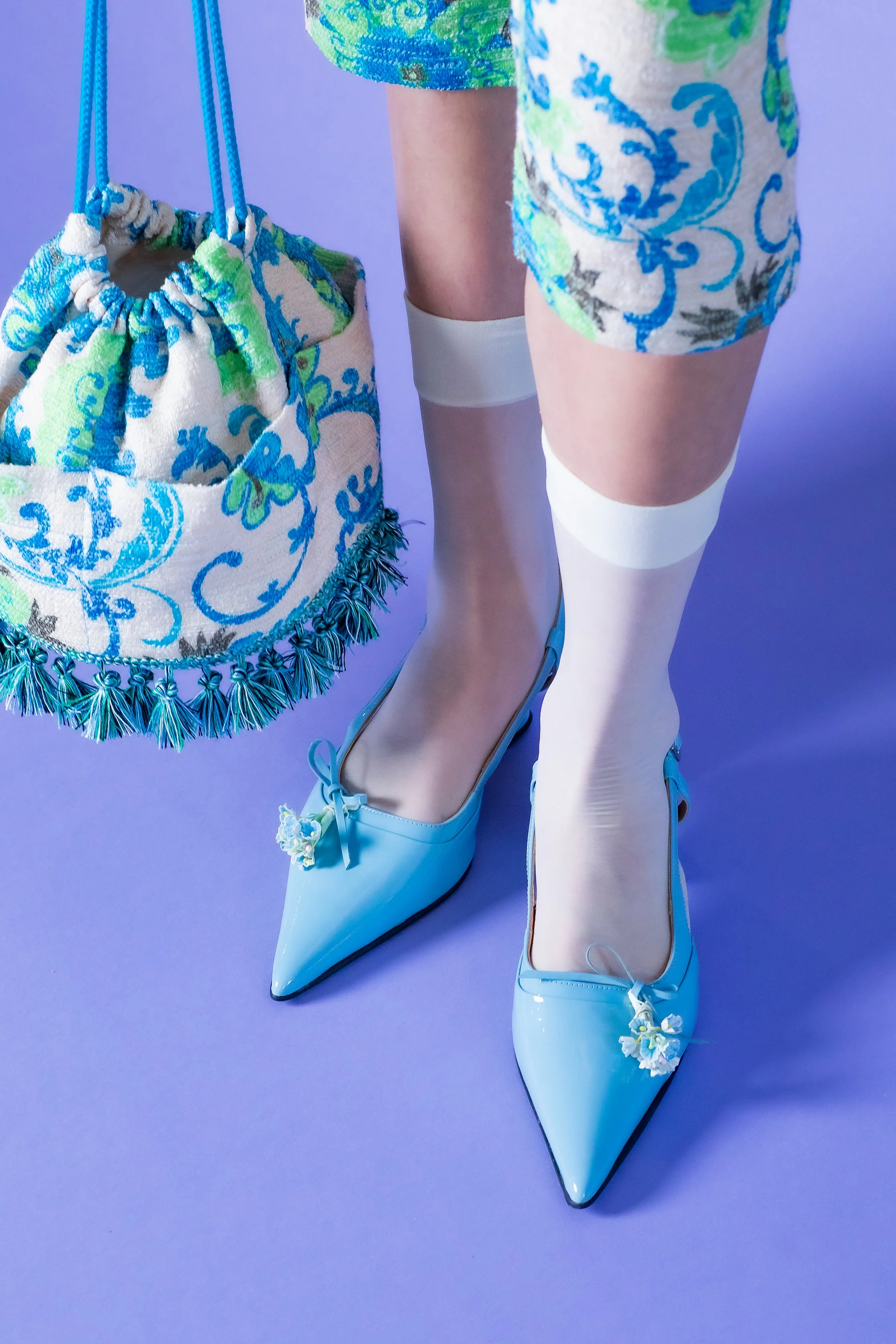 John Fluevog x Anna Sui Slingback Heels - Blue - Image 9