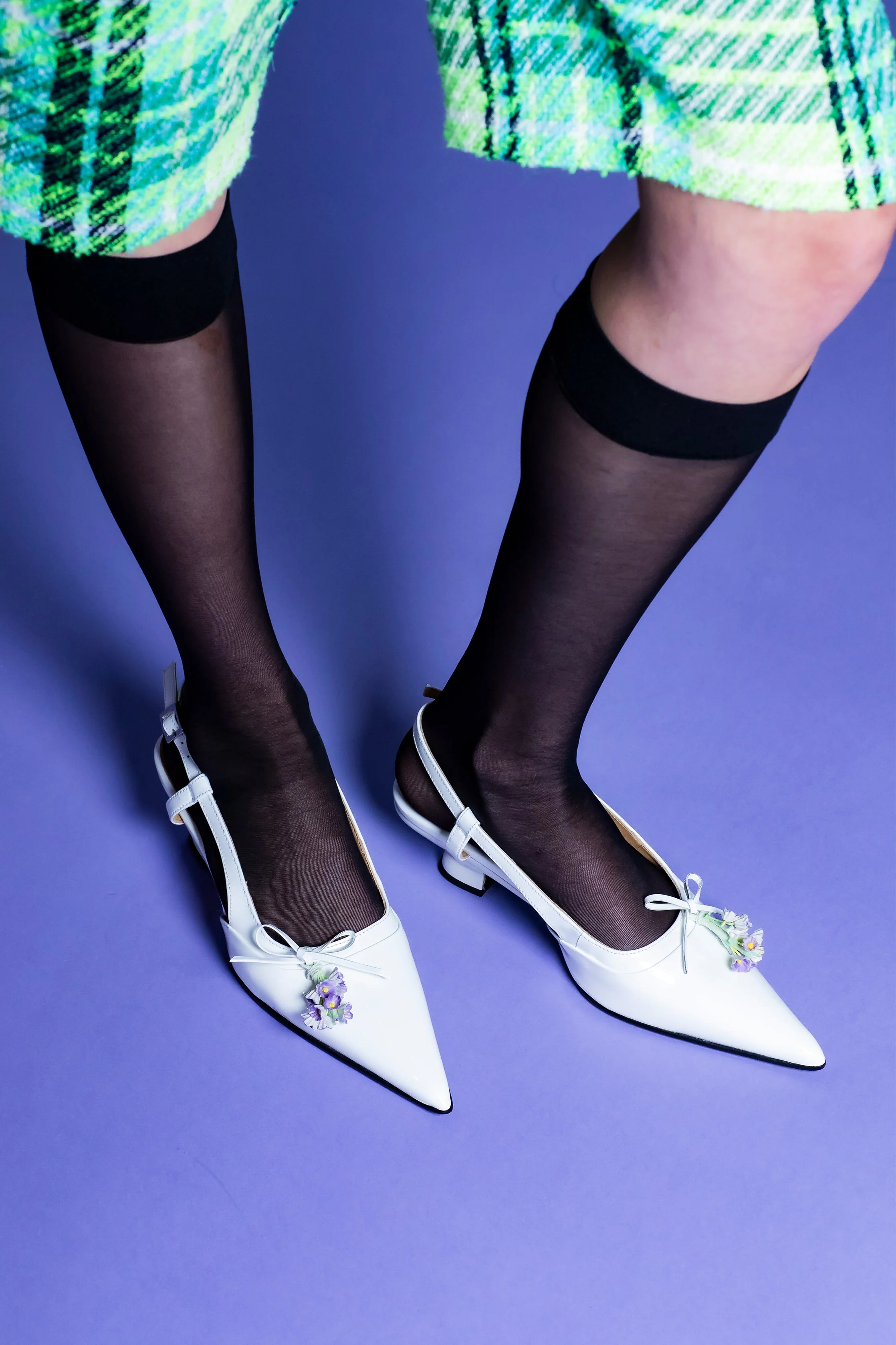 John Fluevog x Anna Sui Slingback Heels - White - Image 9