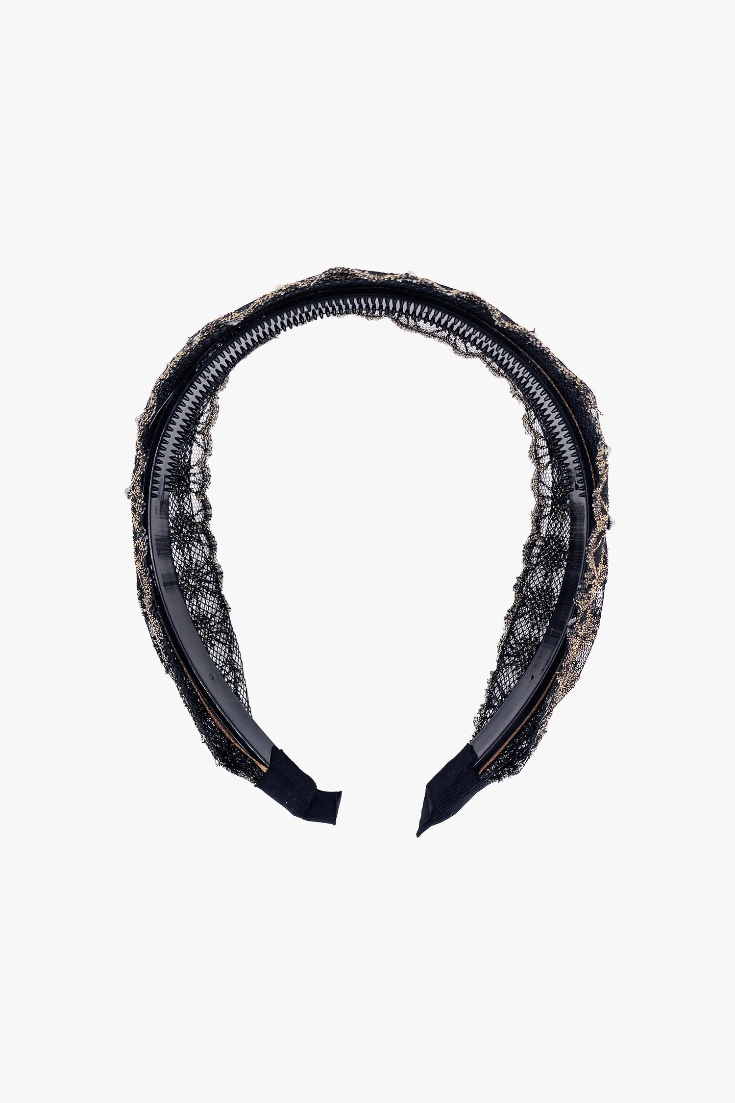 Lacey Embroidered Crystal Headband - Gold - Image 2