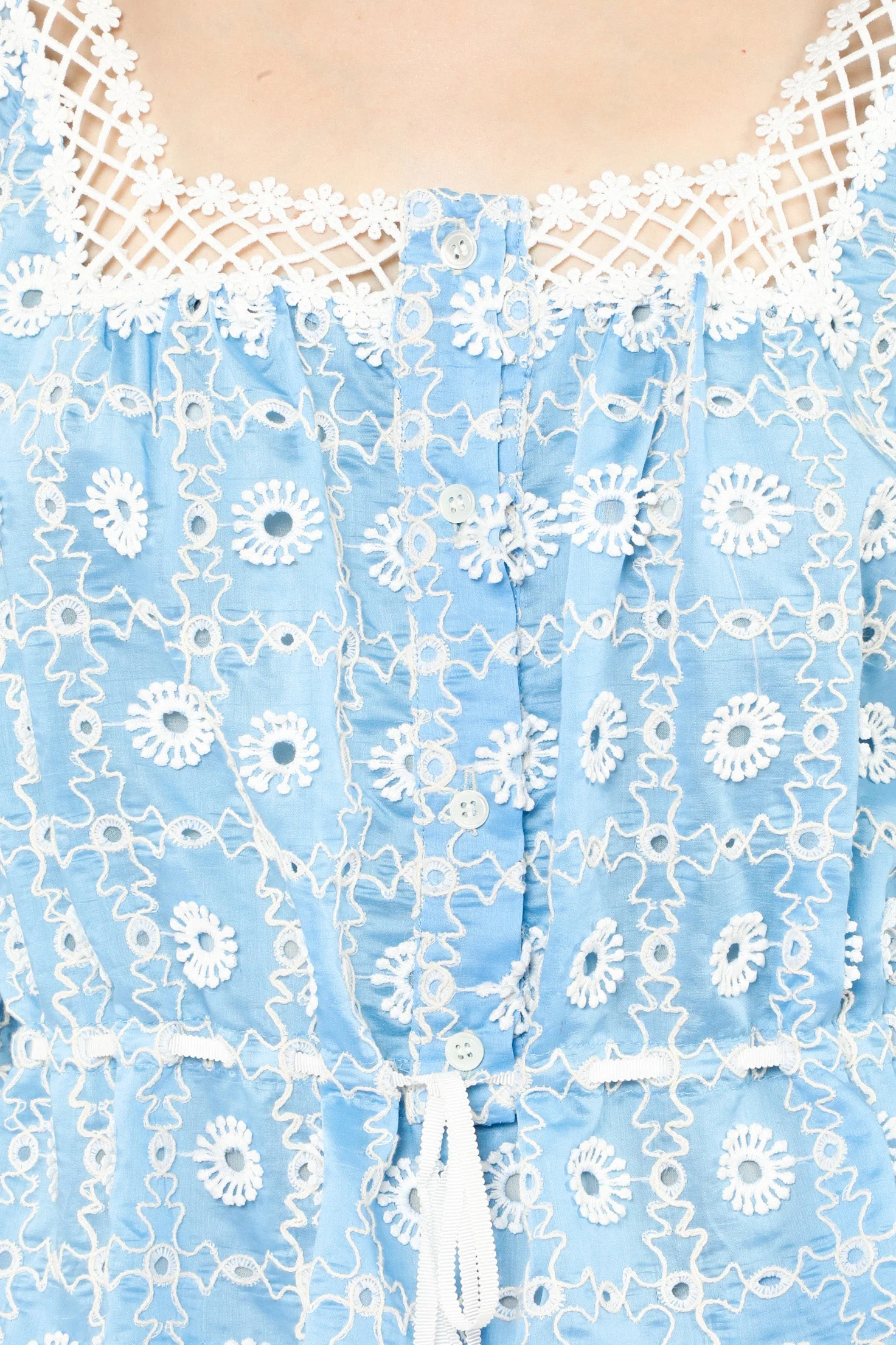 Lattice Lace Embroidery Tie Blouse - Image 6