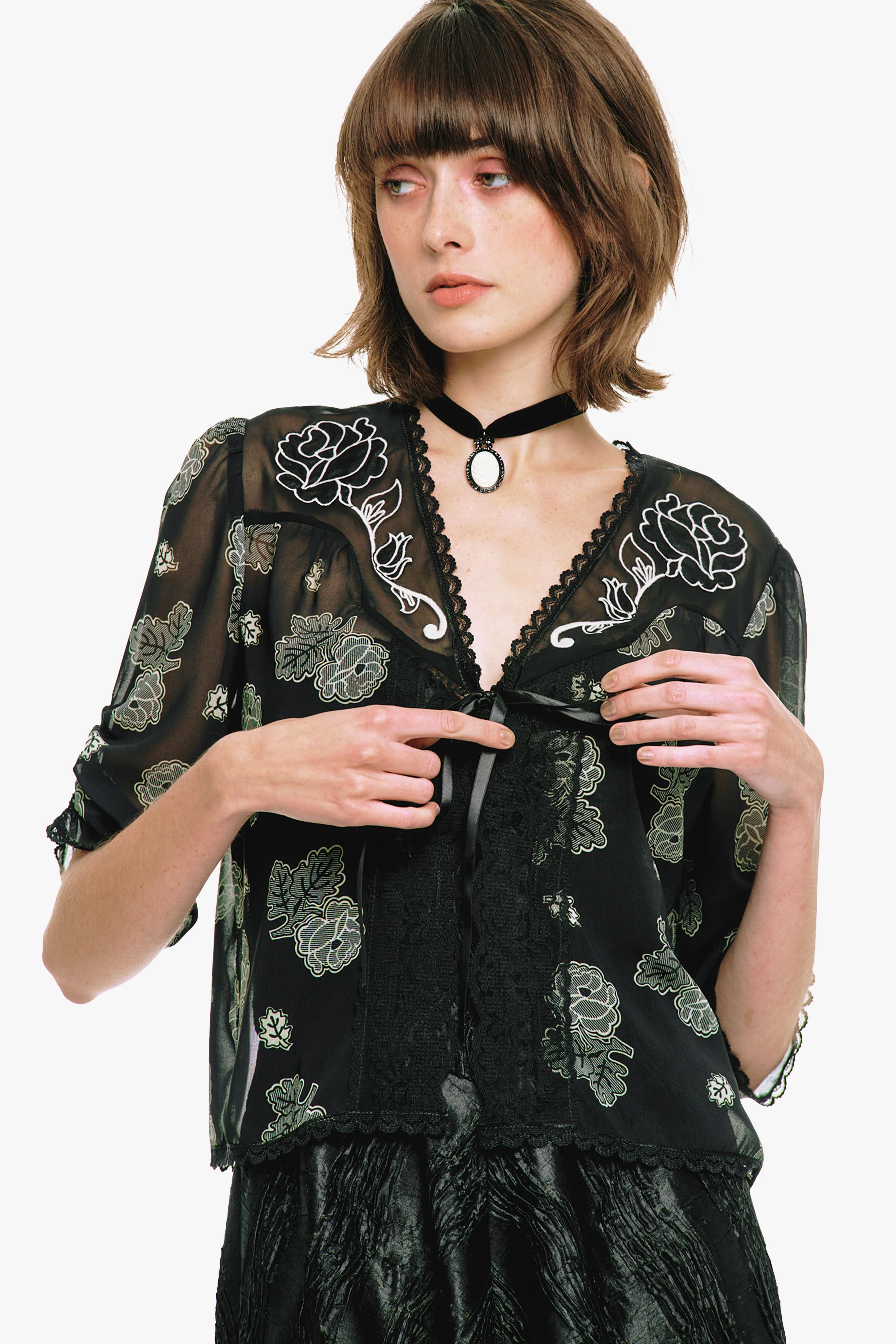 Lily and Roses Chiffon Combo Embroidered Bed Jacket - Image 2