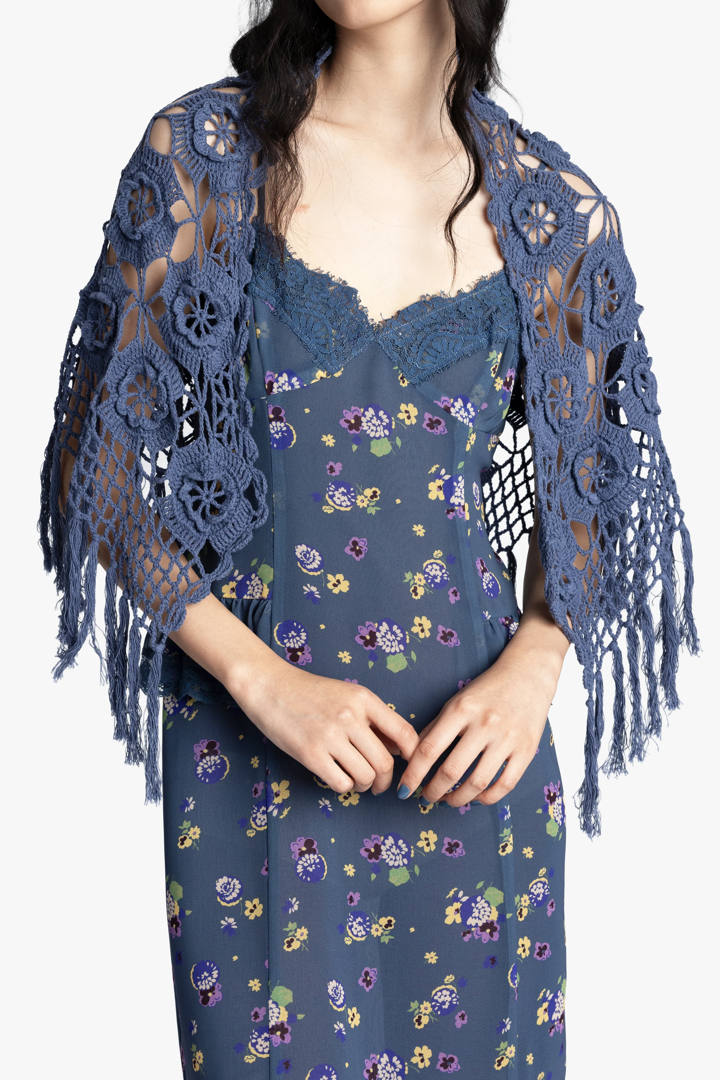 Linen Crochet Shawl- Denim - Image 3