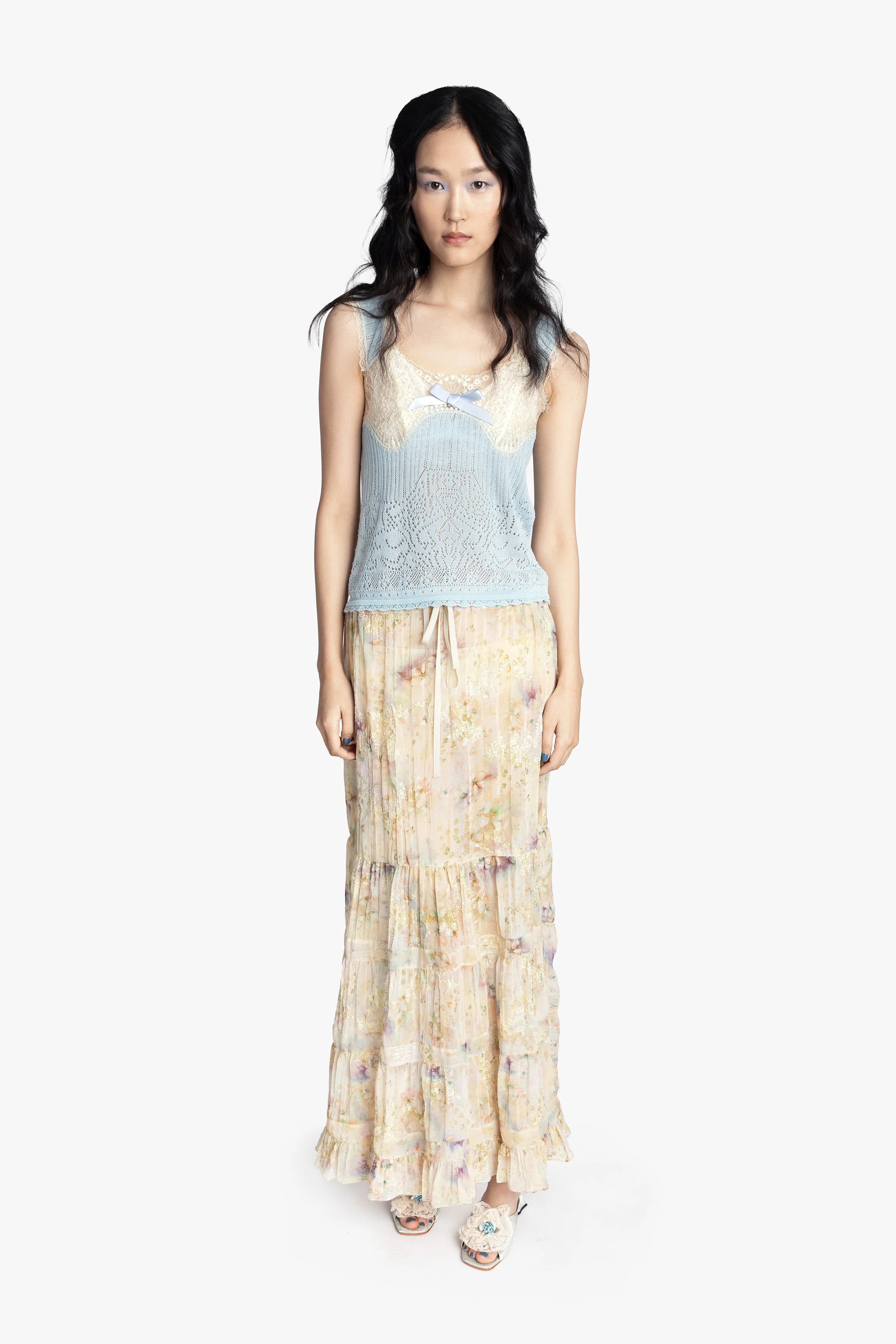Lingerie Lace Knit Camisole - Sky Blue - Image 3