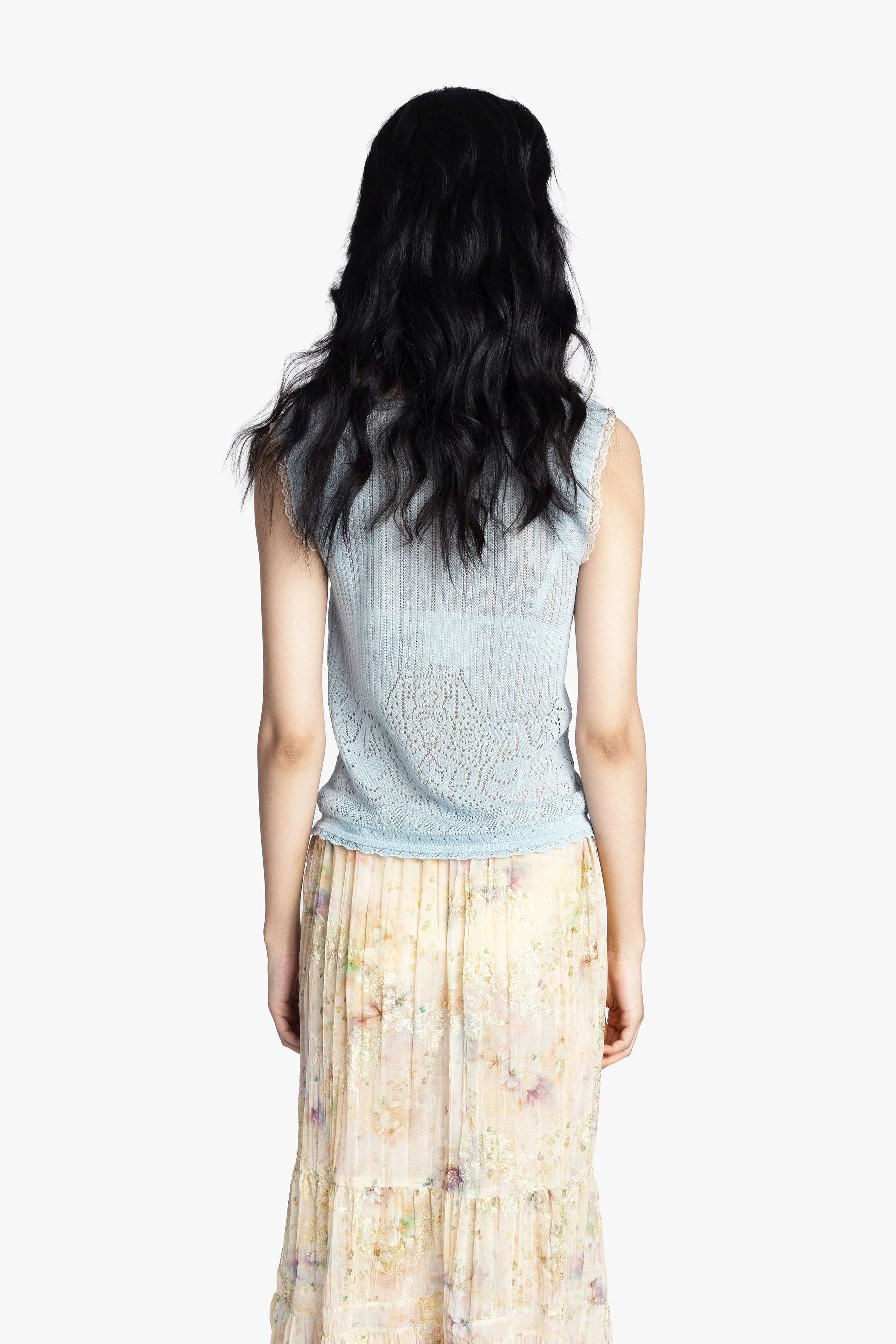 Lingerie Lace Knit Camisole - Sky Blue - Image 5