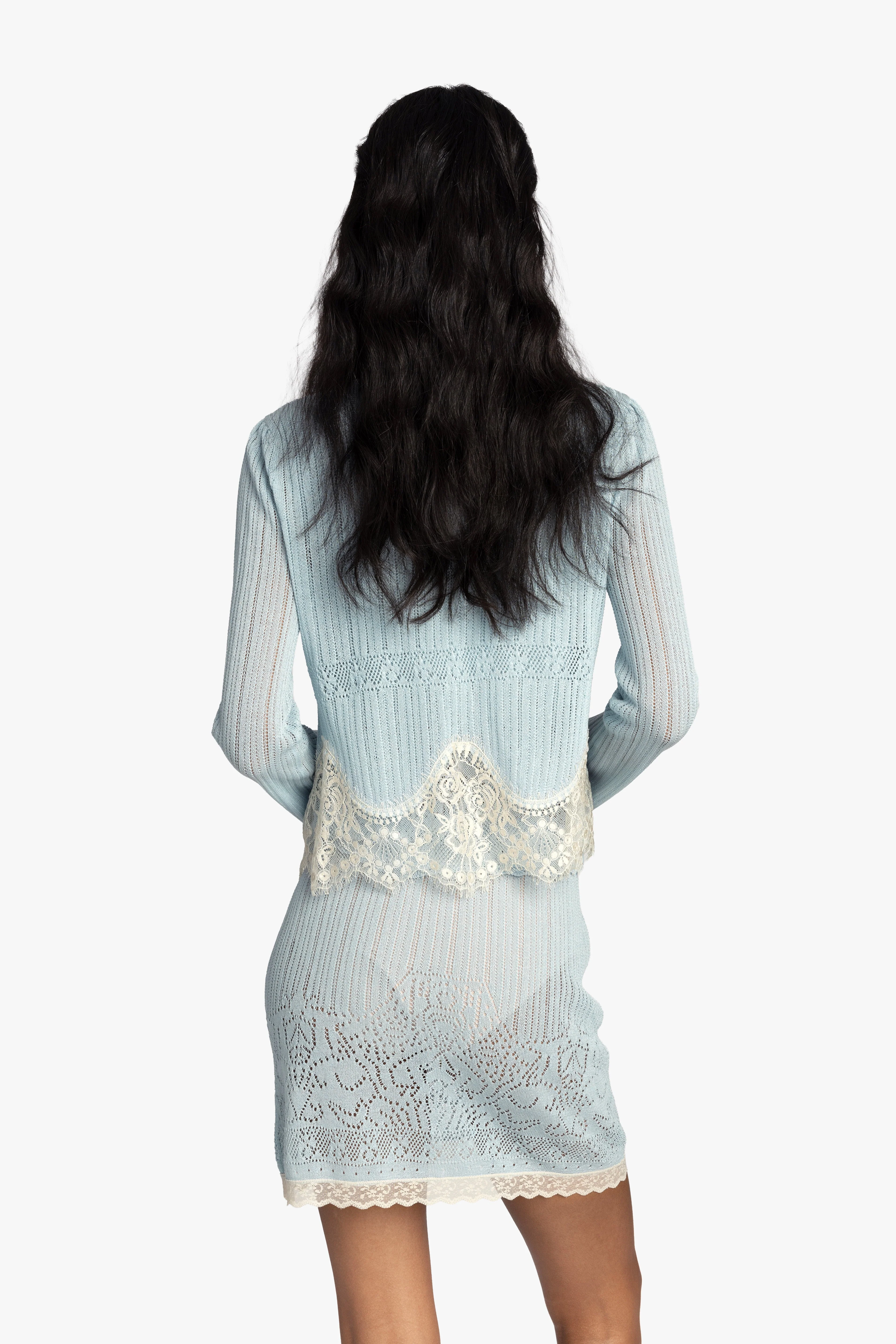 Lingerie Lace Knit Cardigan - Sky Blue - Image 5