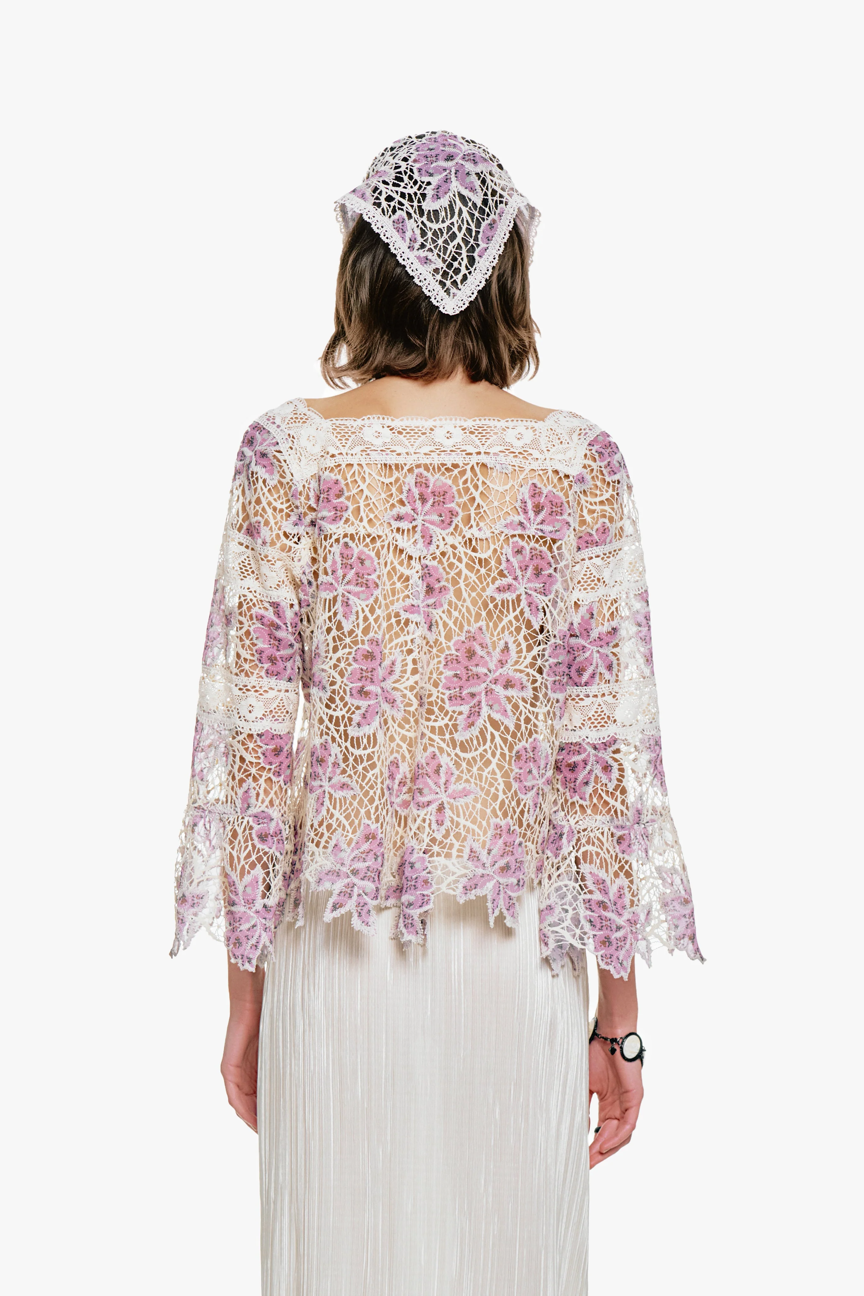 Medallion Floral Lace Tie Blouse - Image 5
