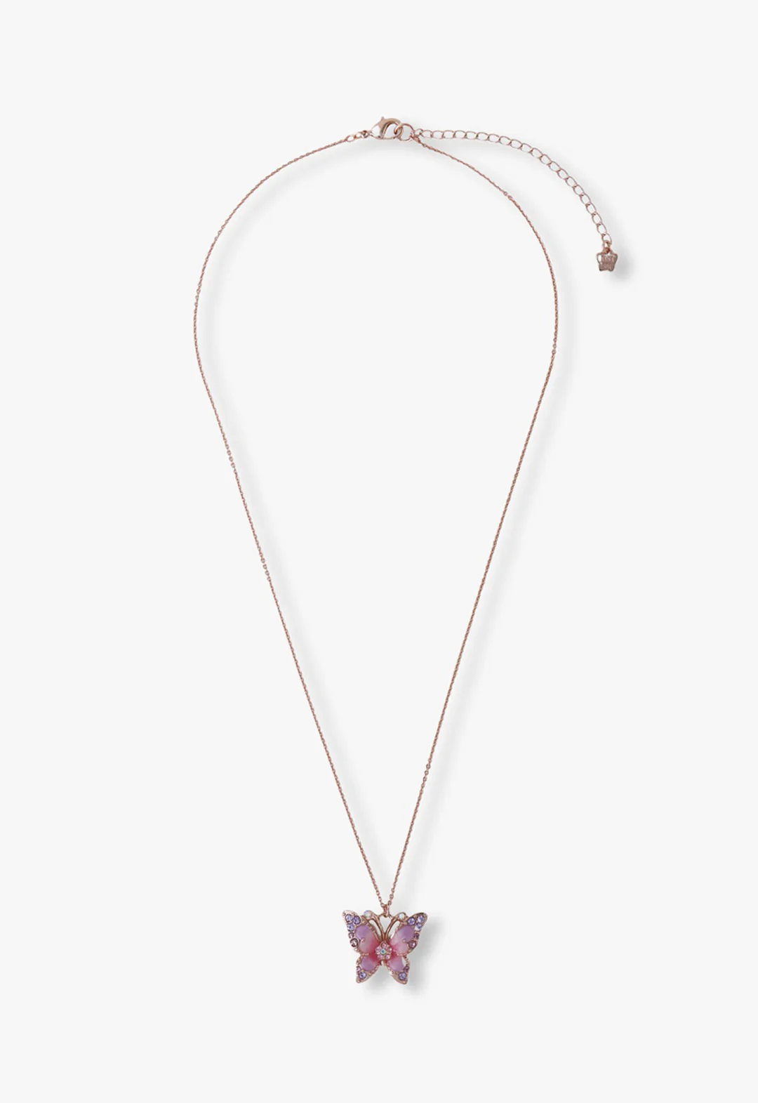 Pink & Lavender Butterfly Glow Necklace - Rose Gold