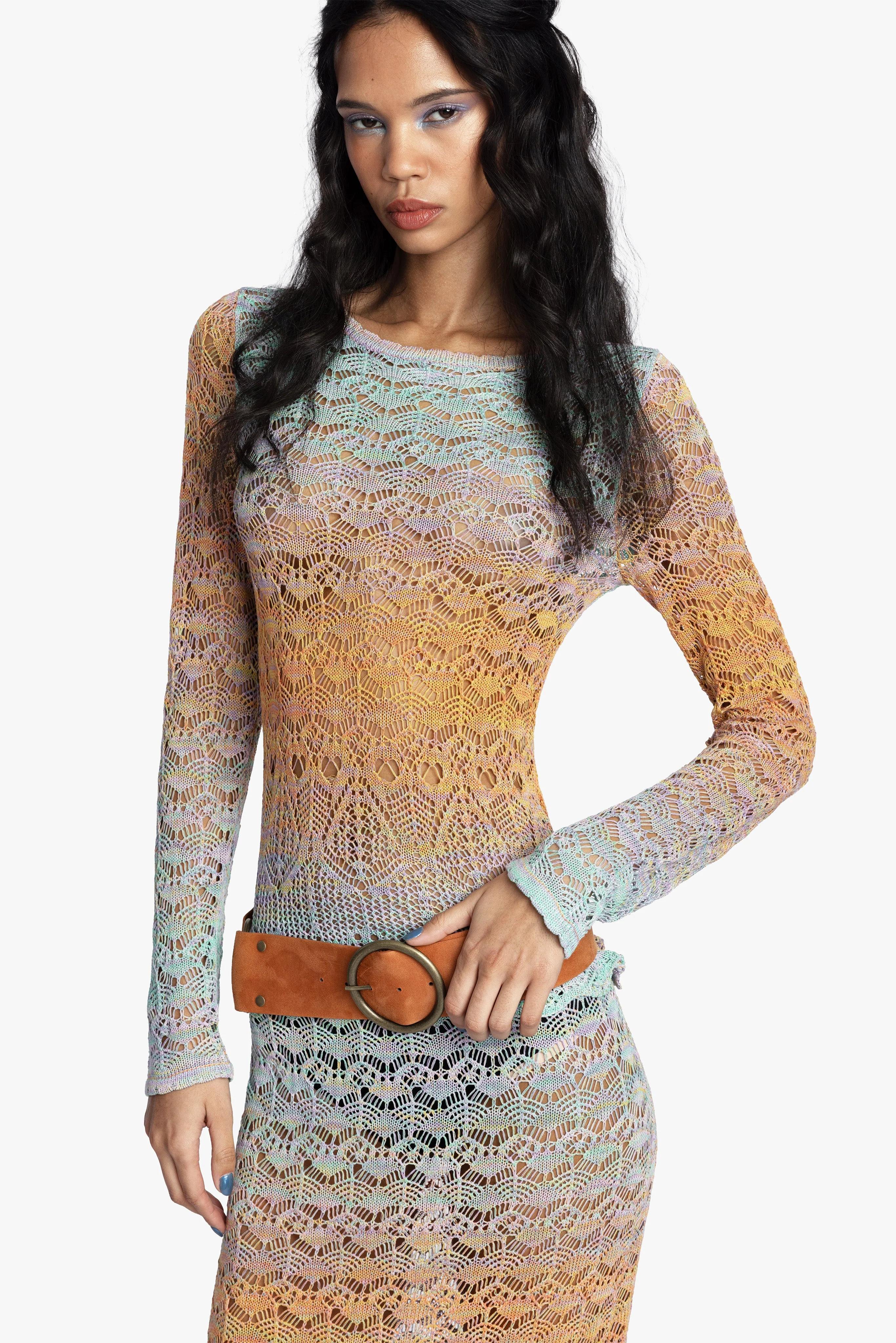 Ombre Space Dye Crochet Top - Sunset - Image 2