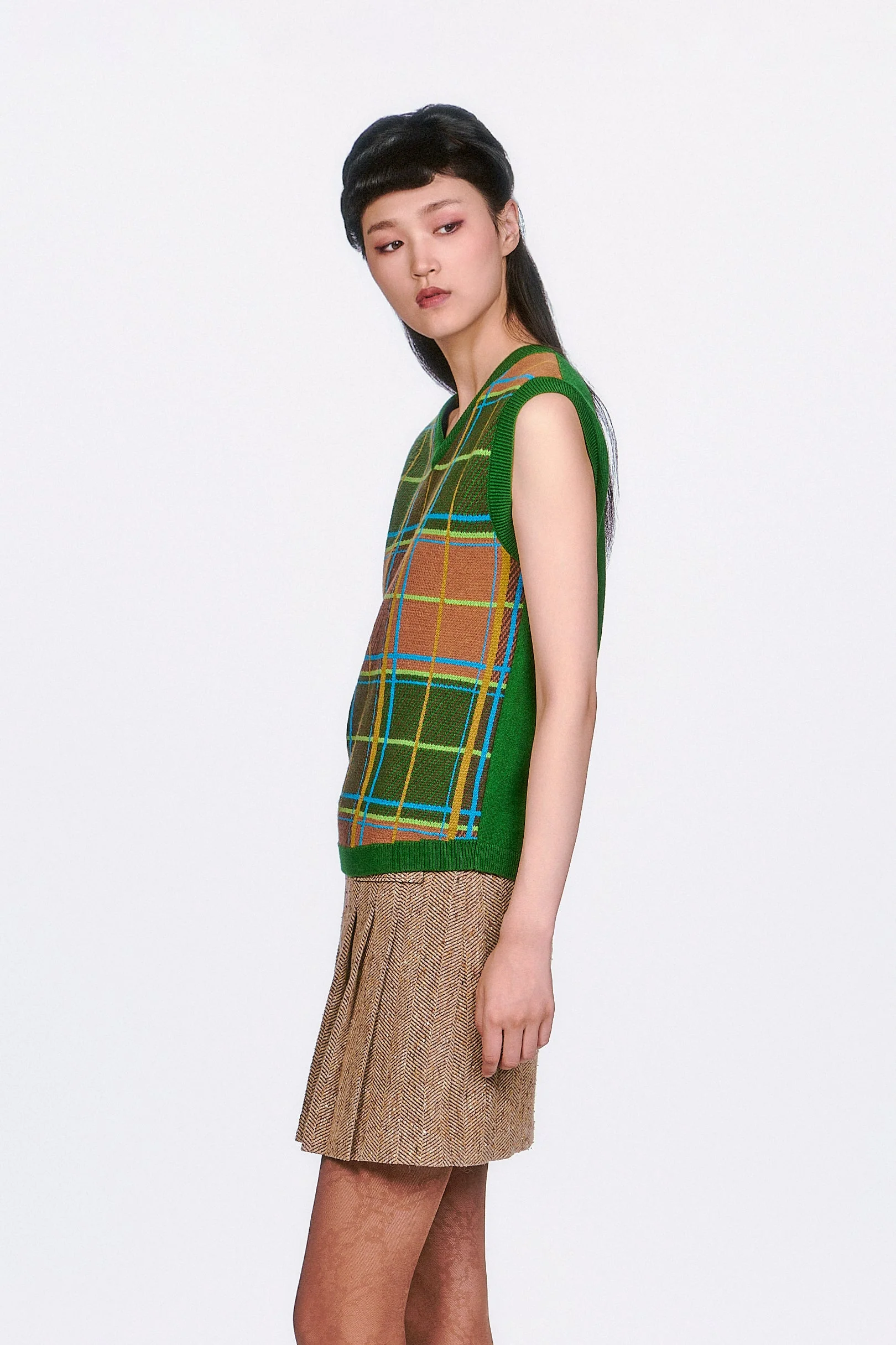 Plaid Sweater Vest - Leaf Green - Image 3