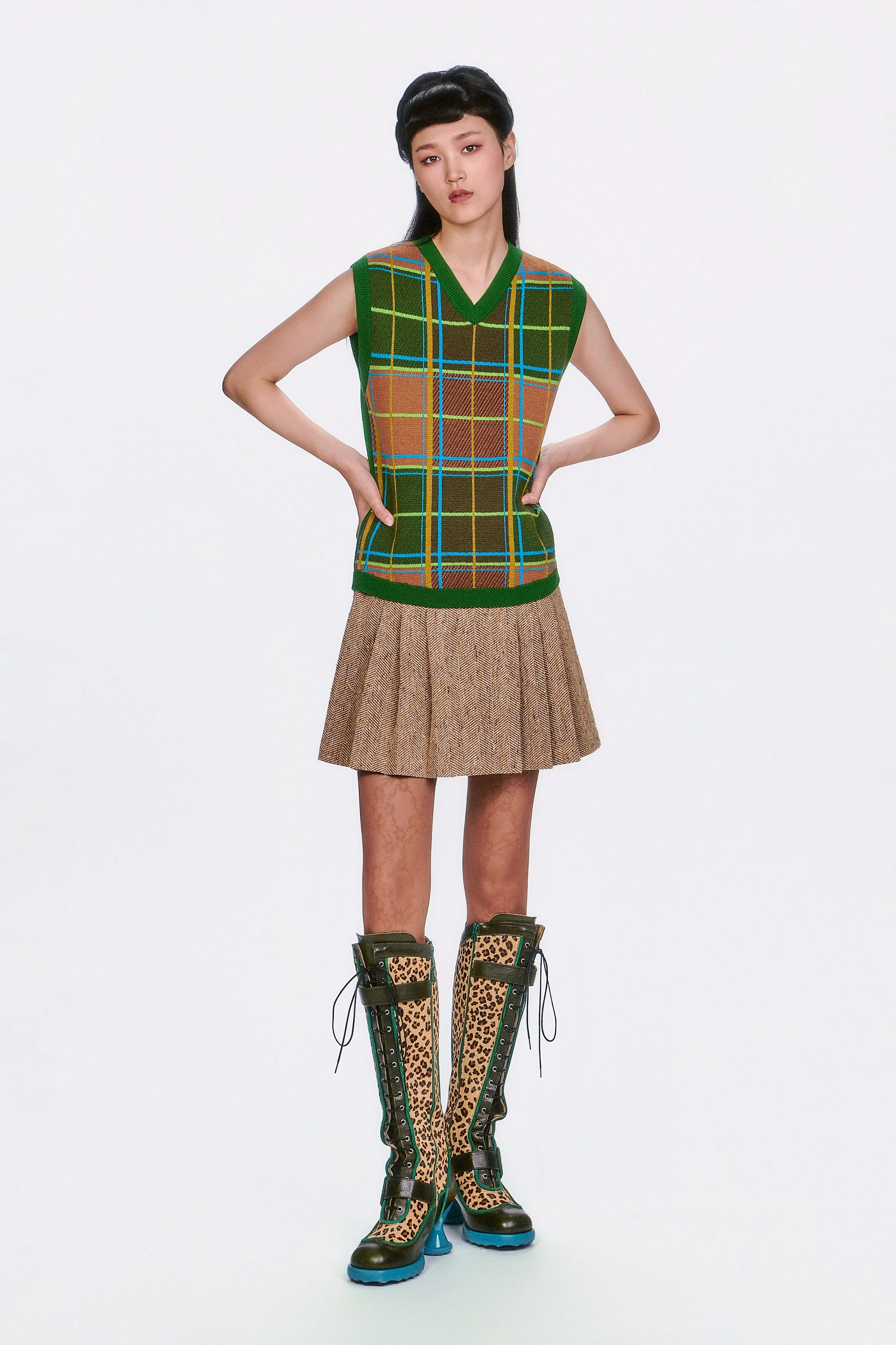 Plaid Sweater Vest - Leaf Green - Image 5