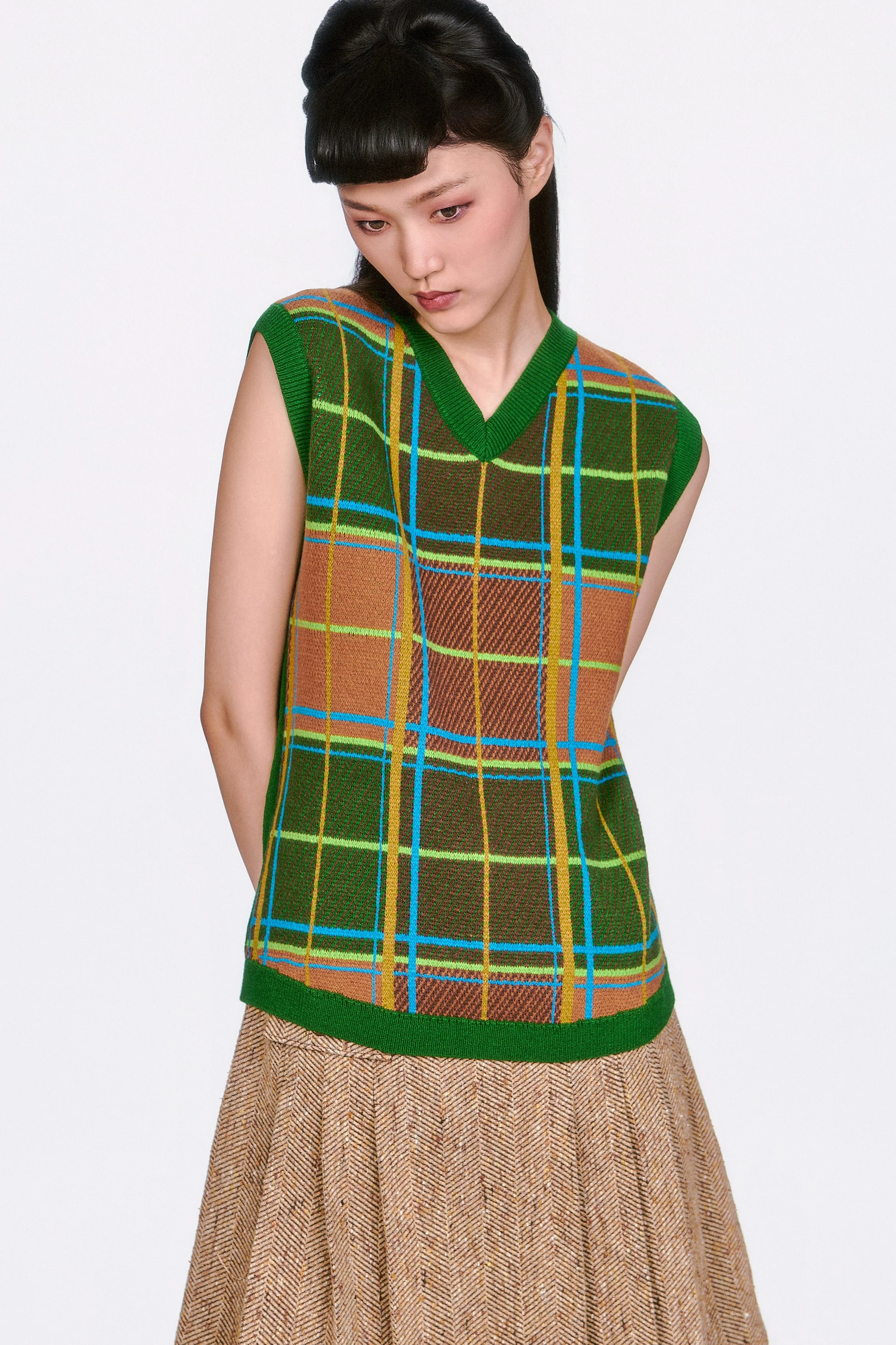 Plaid Sweater Vest - Leaf Green - Image 6