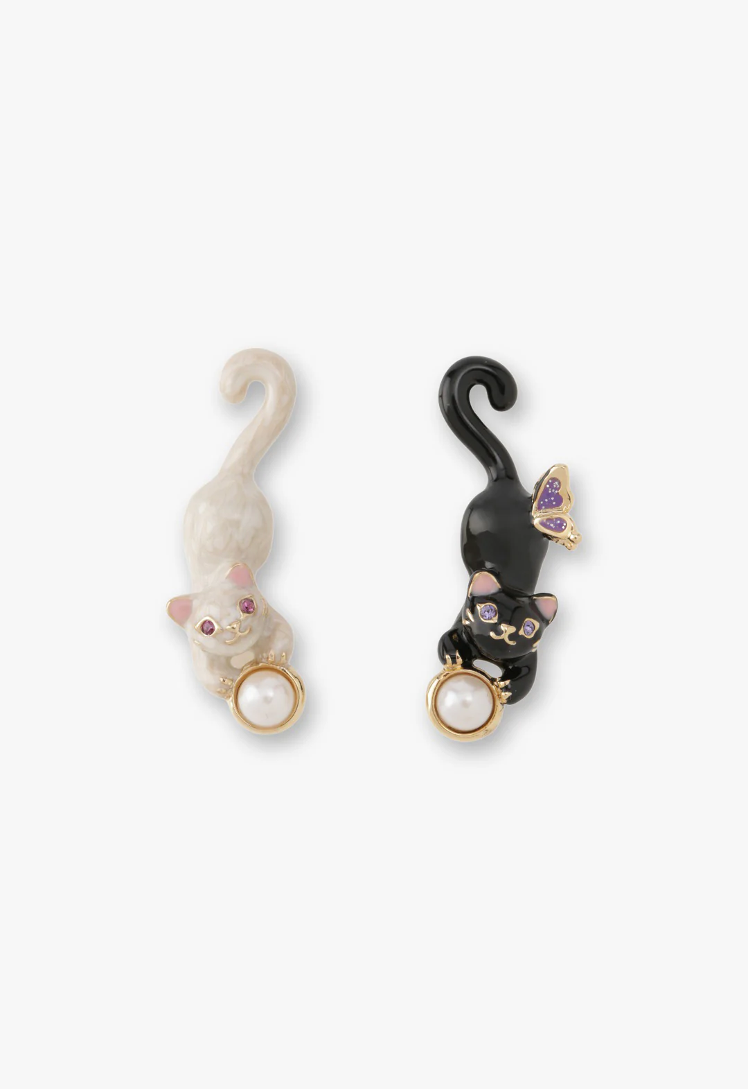 Playful Cat & Pearl Drop Earrings