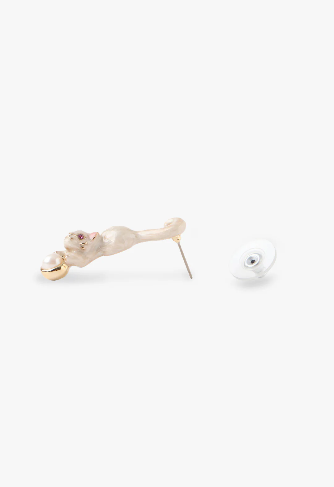 Playful Cat & Pearl Drop Earrings - Image 2