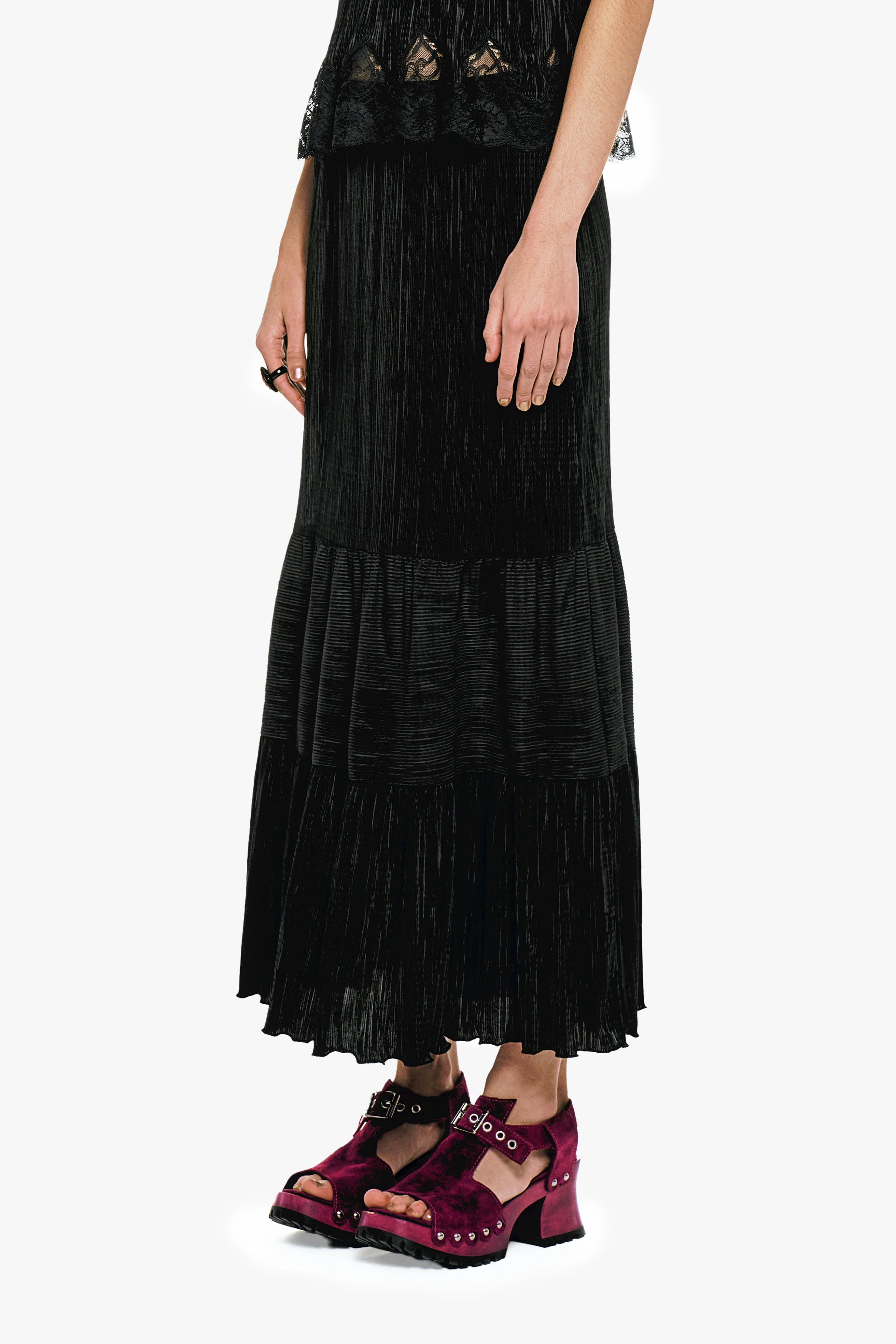 Plissé Tiered Maxi Skirt - Black - Image 4