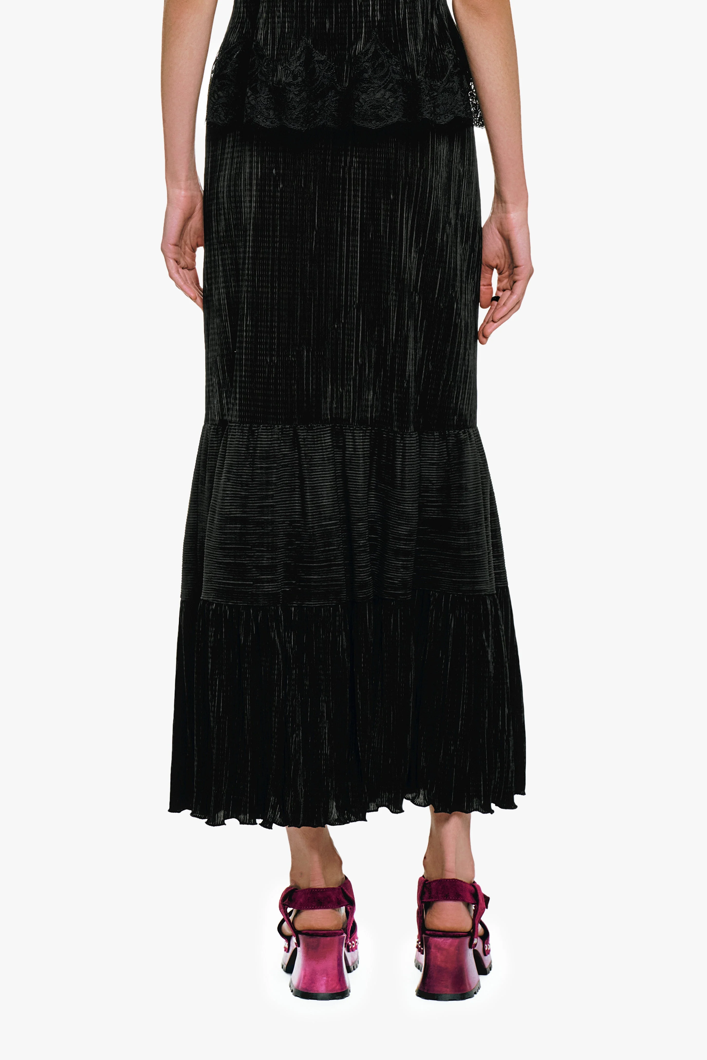 Plissé Tiered Maxi Skirt - Black - Image 5