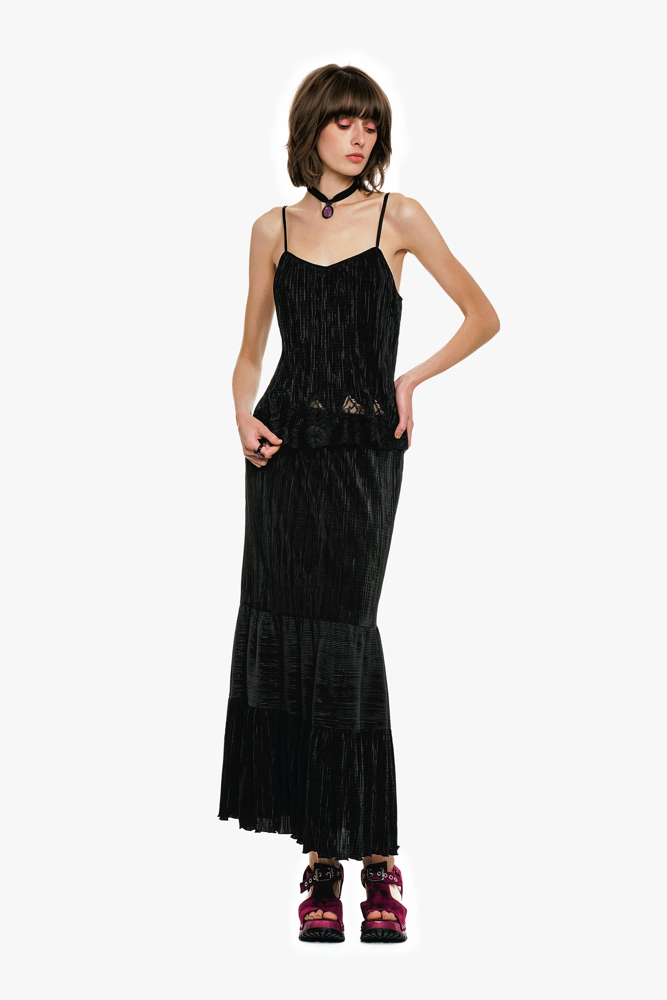 Plissé Tiered Maxi Skirt - Black - Image 6
