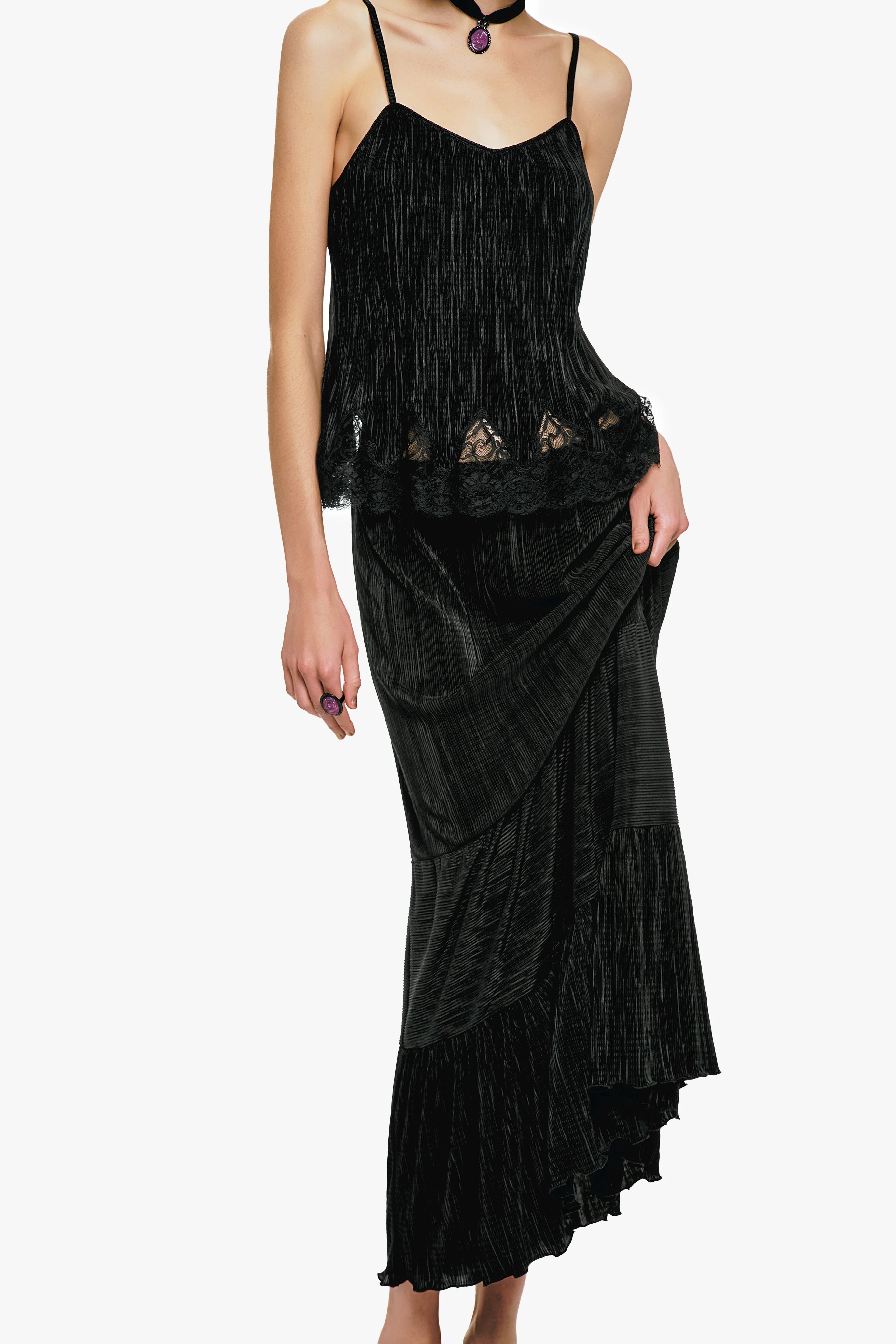 Plissé Tiered Maxi Skirt - Black - Image 7