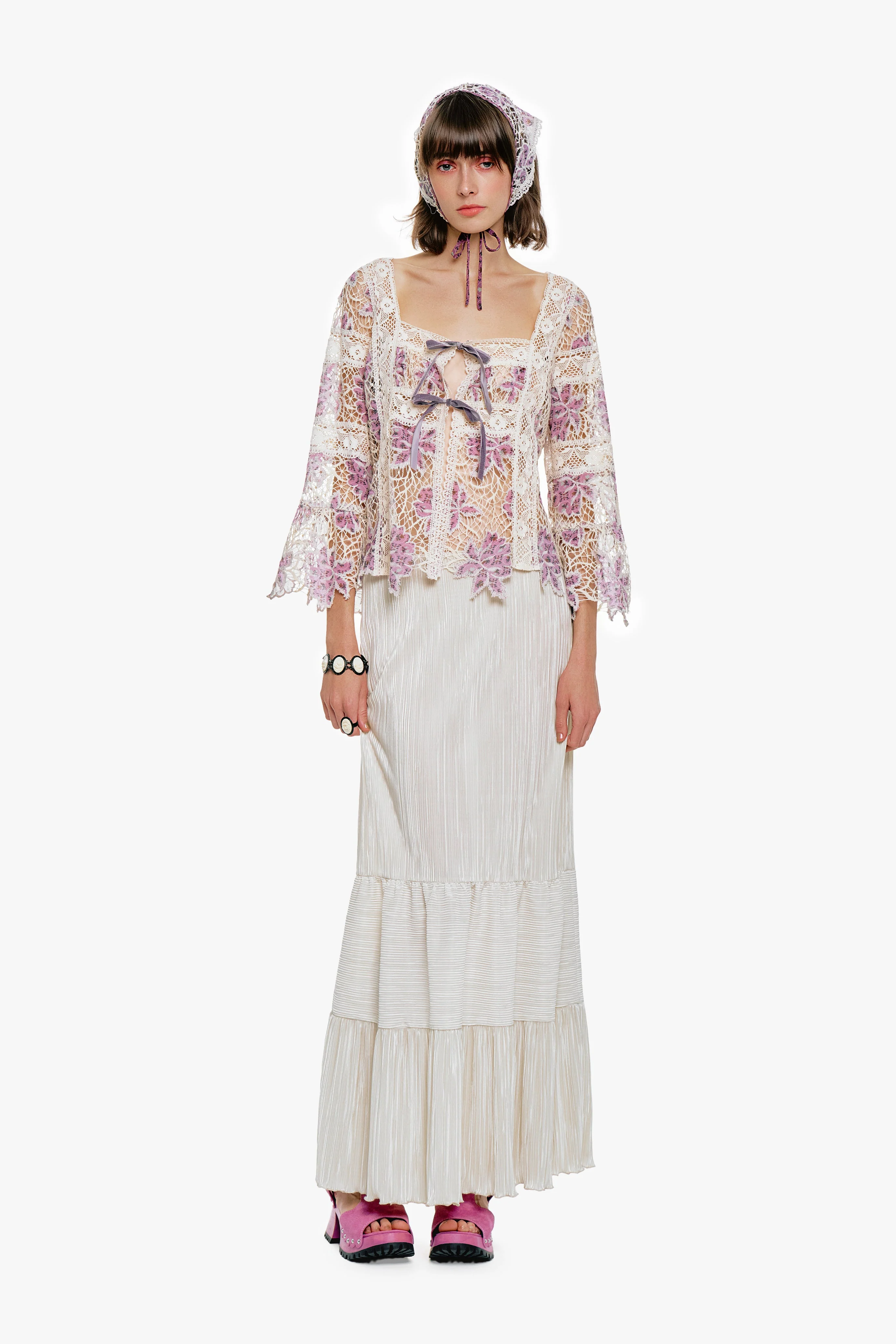 Plissé Tiered Maxi Skirt - Cream - Image 3