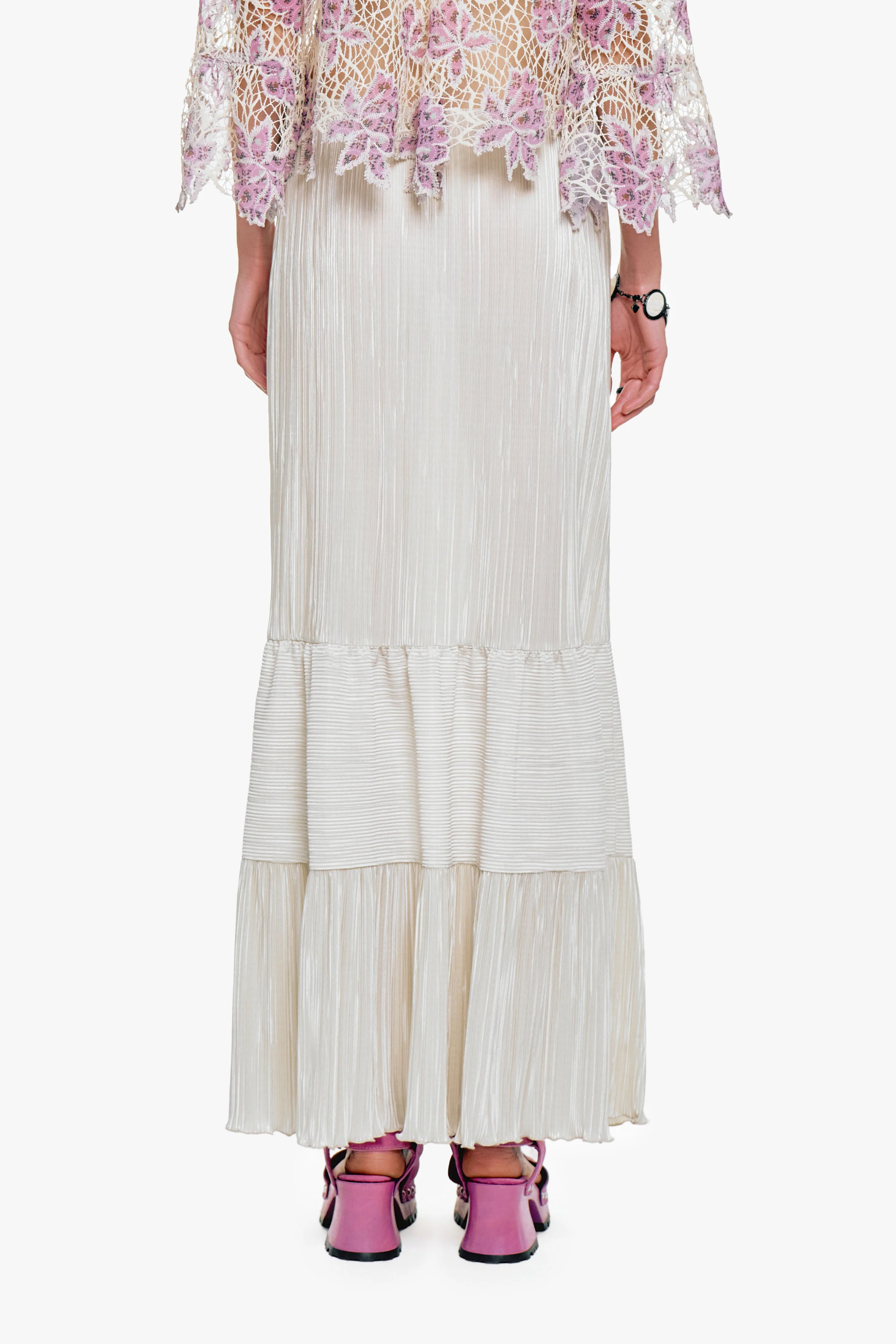 Plissé Tiered Maxi Skirt - Cream - Image 5