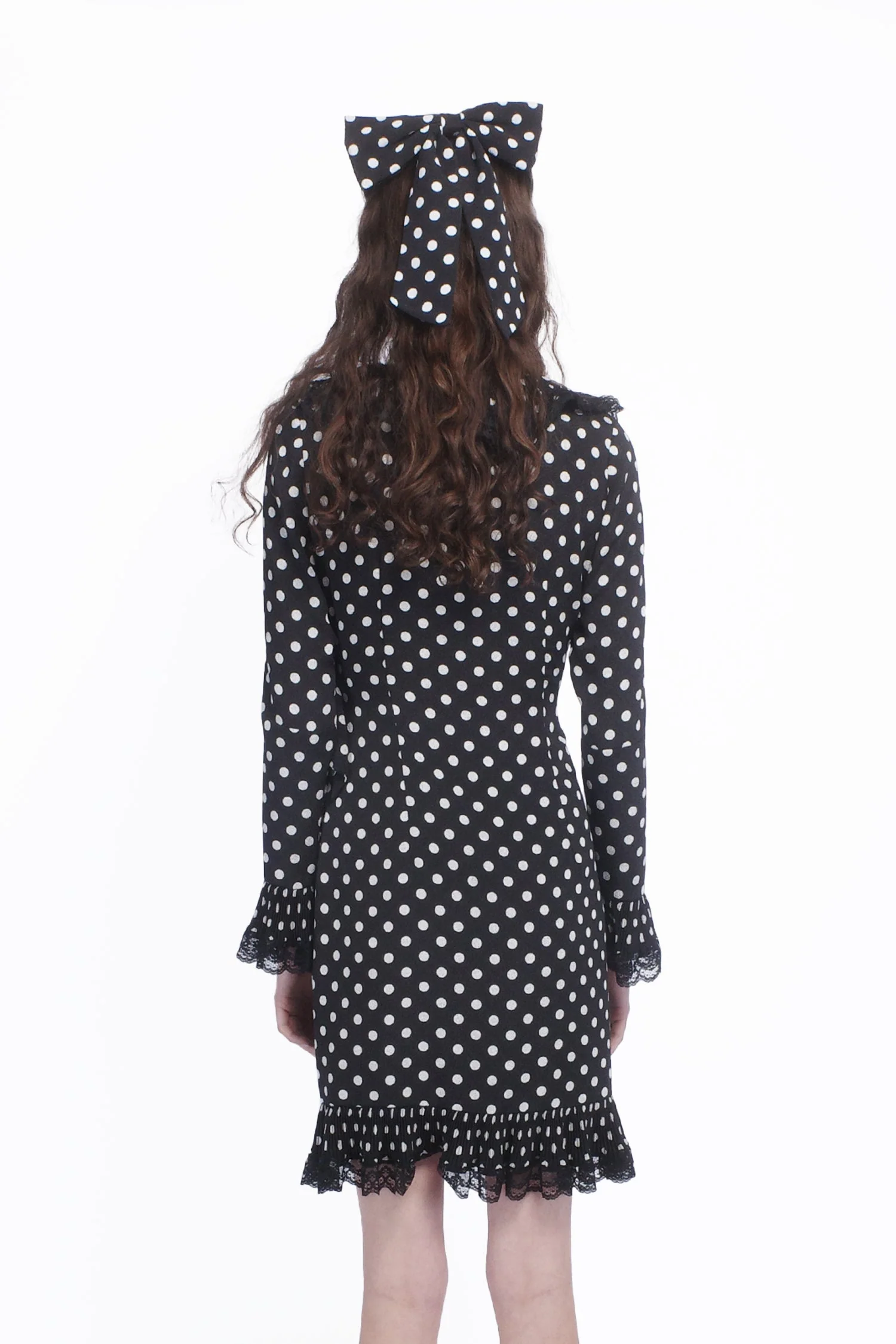 Polka Dot Pleated Wrap Dress - Image 4