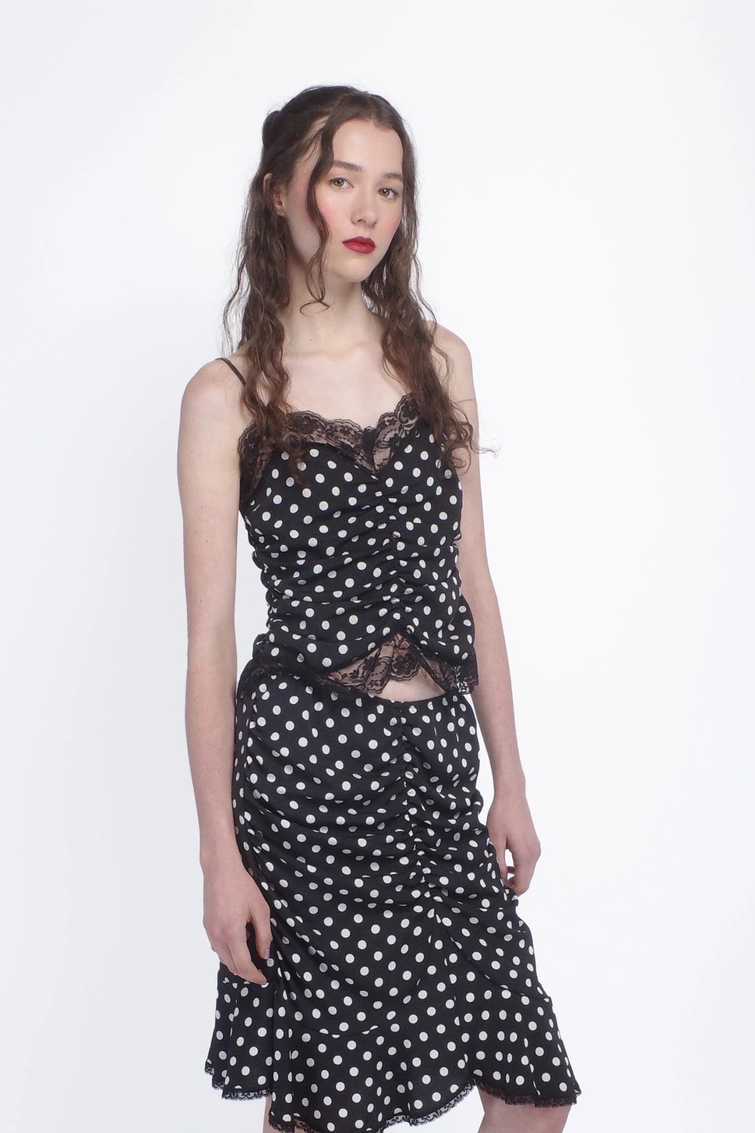 Polka Dot Ruched Lace Camisole - Image 3