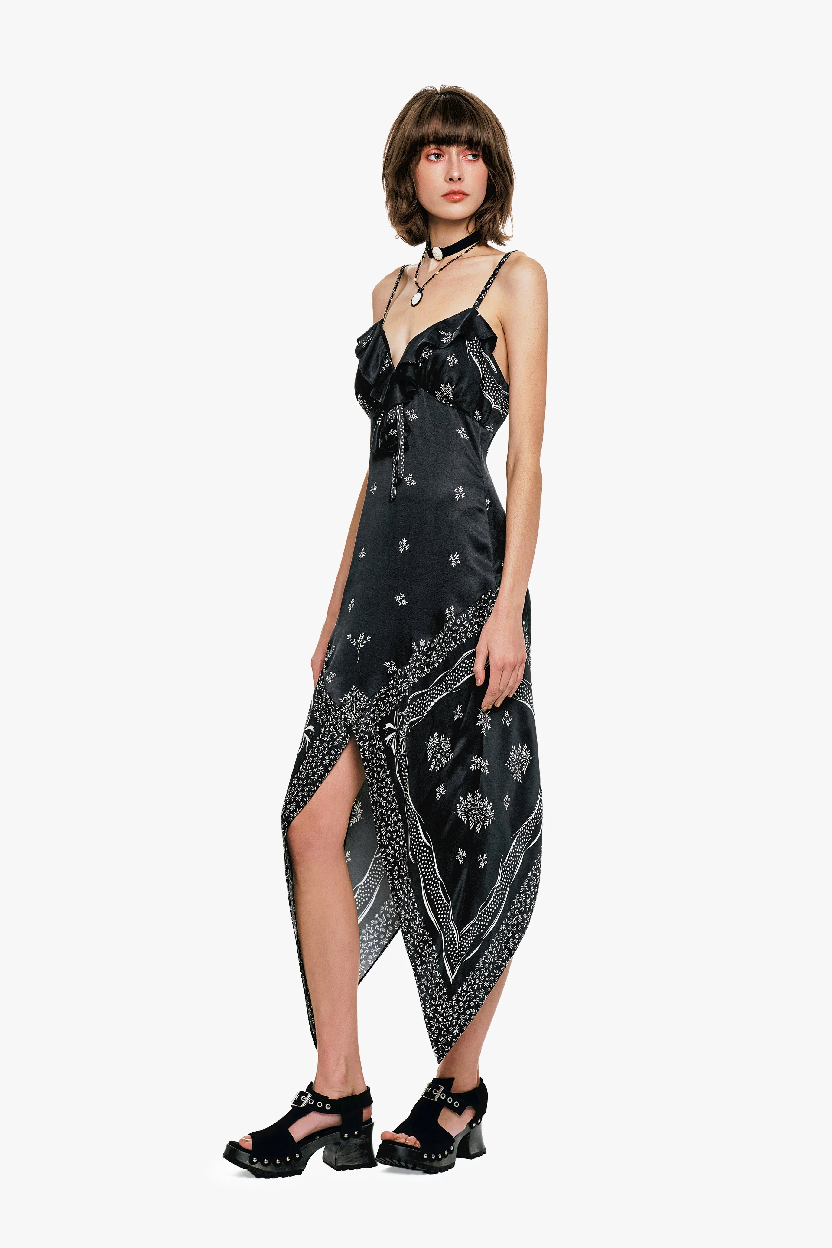 Ribbon Handkerchief Satin Print Dress - Image 3