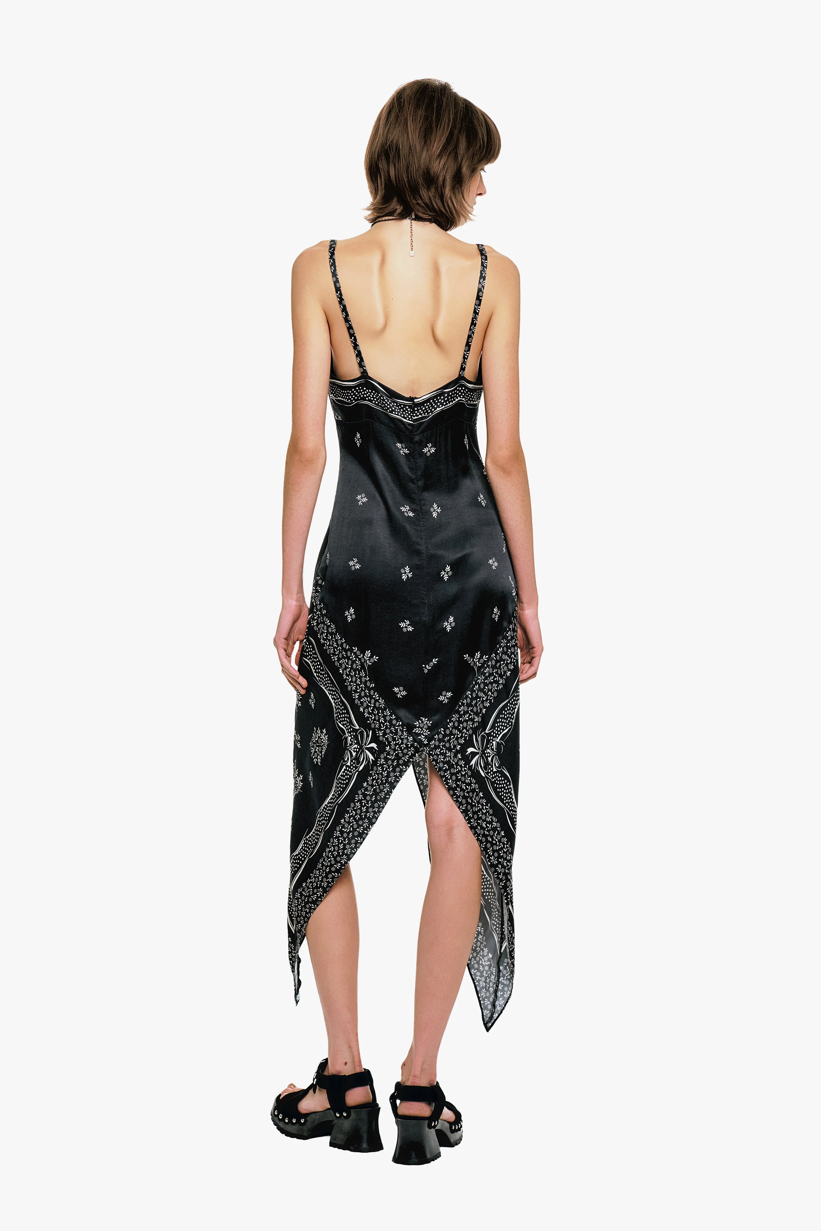 Ribbon Handkerchief Satin Print Dress - Image 4