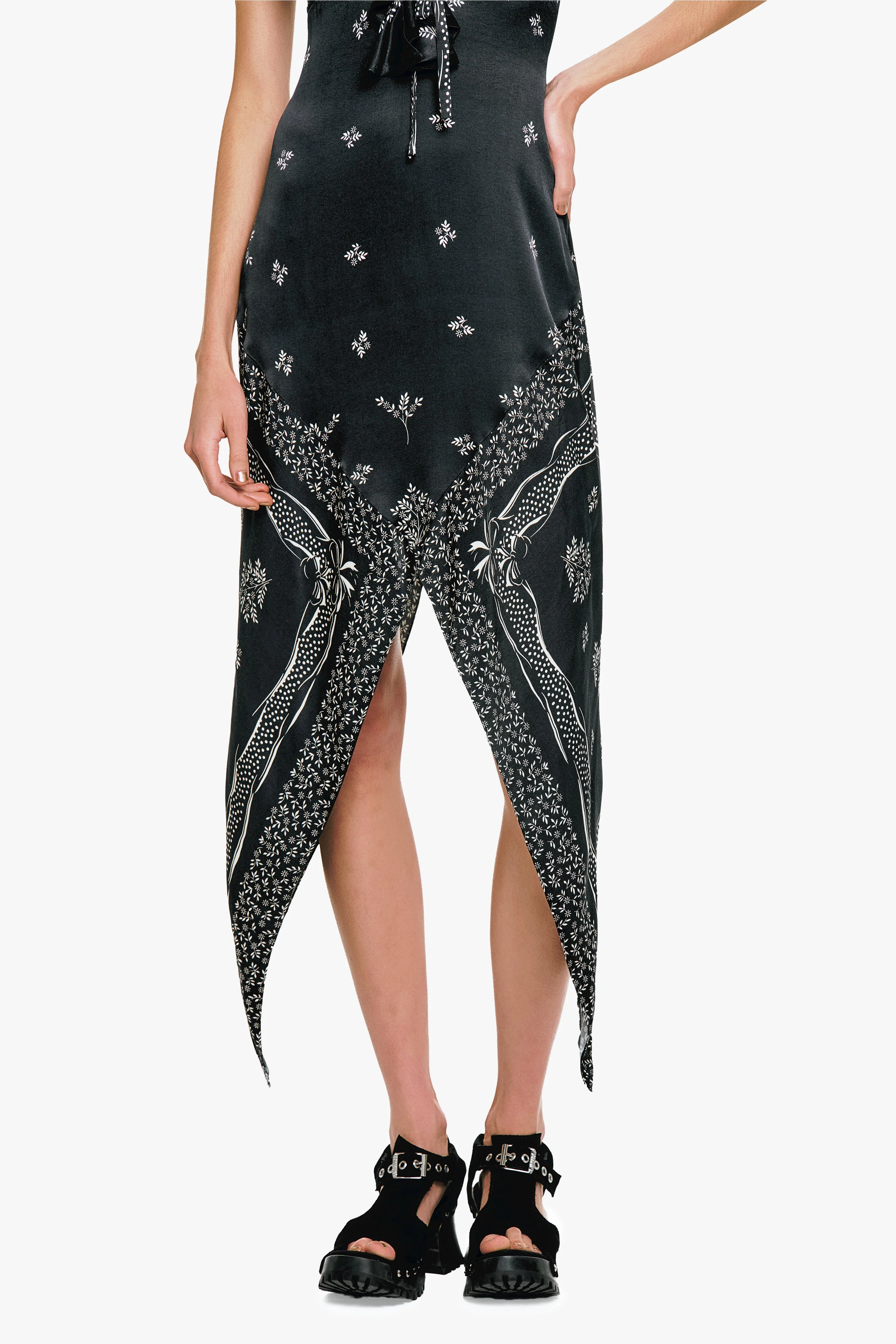 Ribbon Handkerchief Satin Print Dress - Image 6