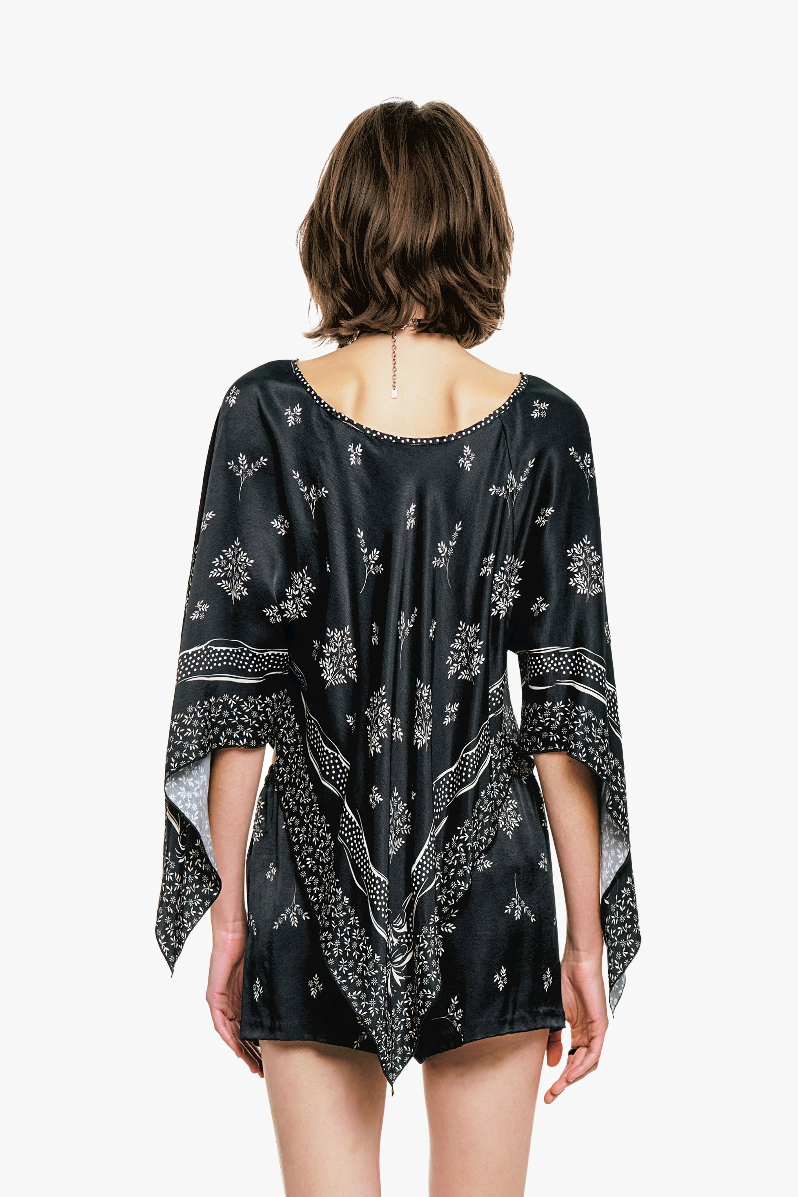 Ribbon Handkerchief Satin Print Poncho - Image 4