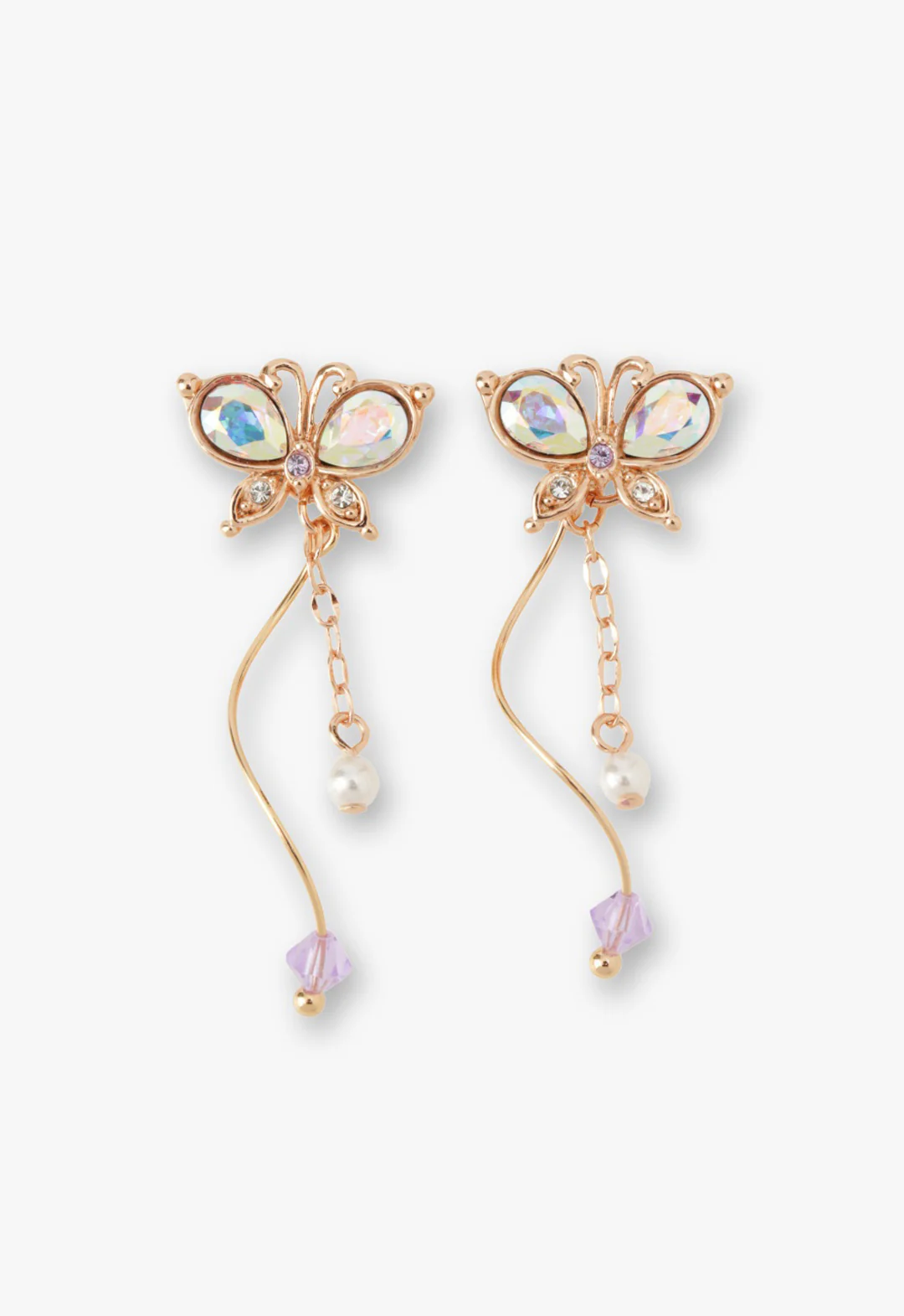 Rose Gold Butterfly Stud Earrings with Detachable Dangle