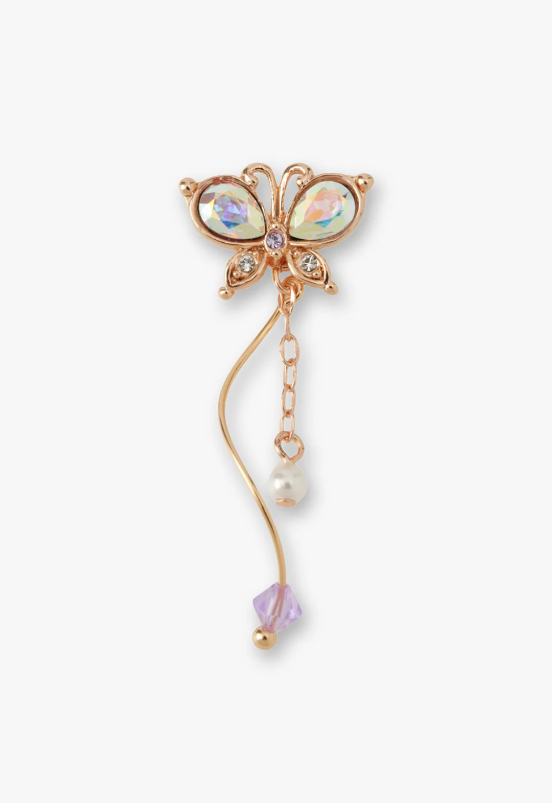 Rose Gold Butterfly Stud Earrings with Detachable Dangle - Image 2
