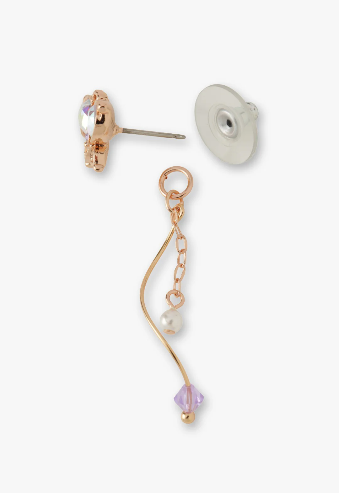 Rose Gold Butterfly Stud Earrings with Detachable Dangle - Image 4