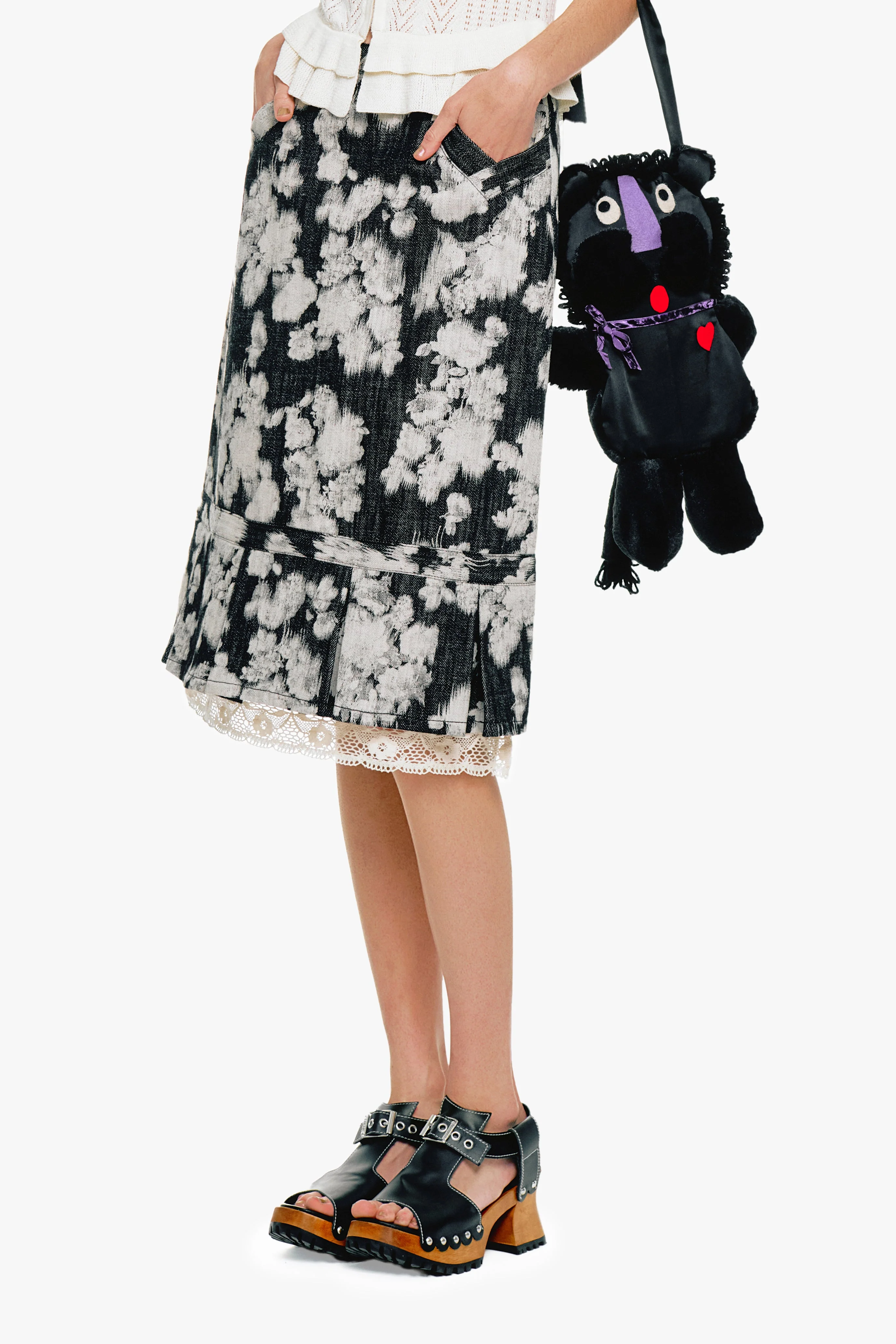 Rose Illusion Denim Lace Trimmed Skirt - Image 3