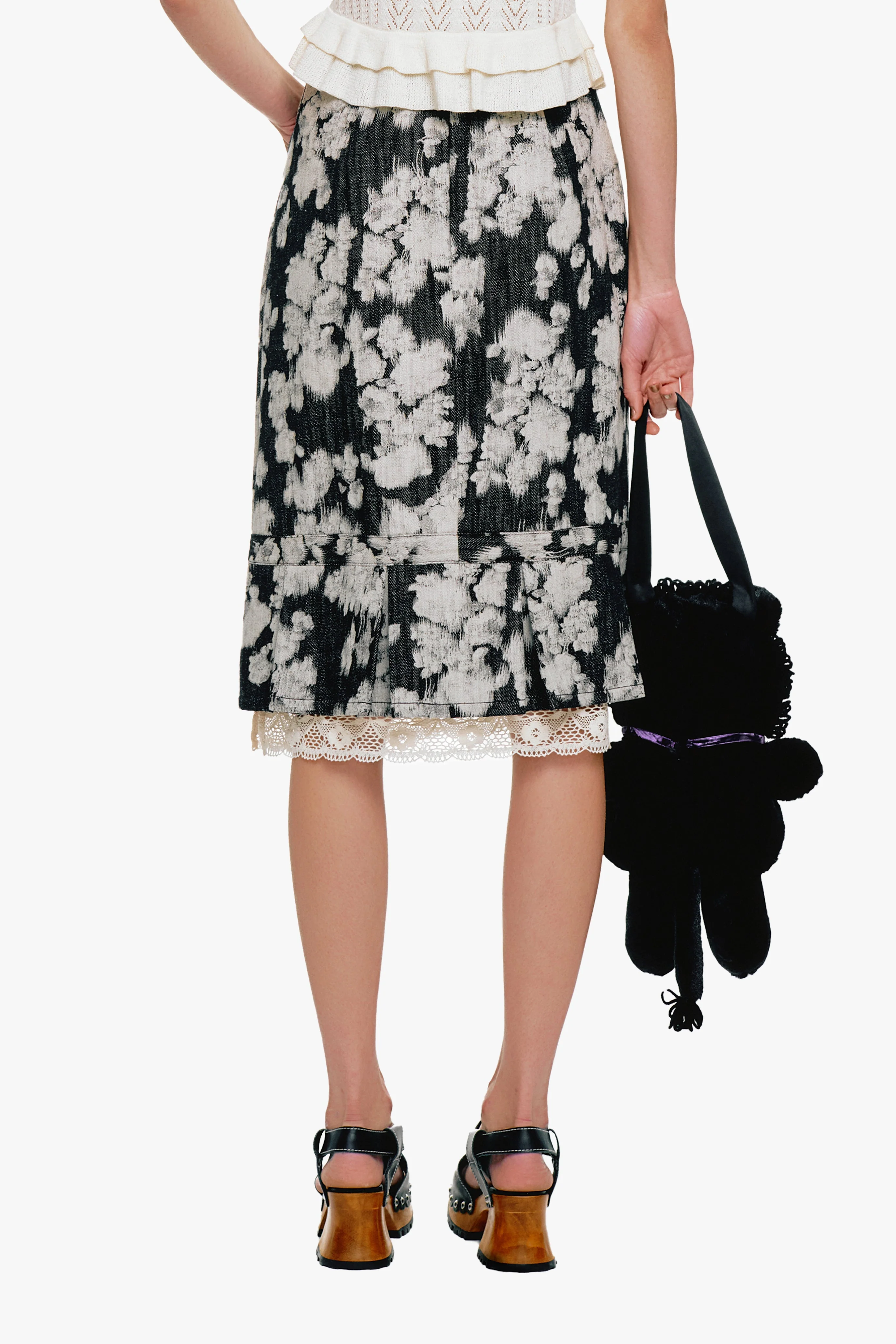 Rose Illusion Denim Lace Trimmed Skirt - Image 4