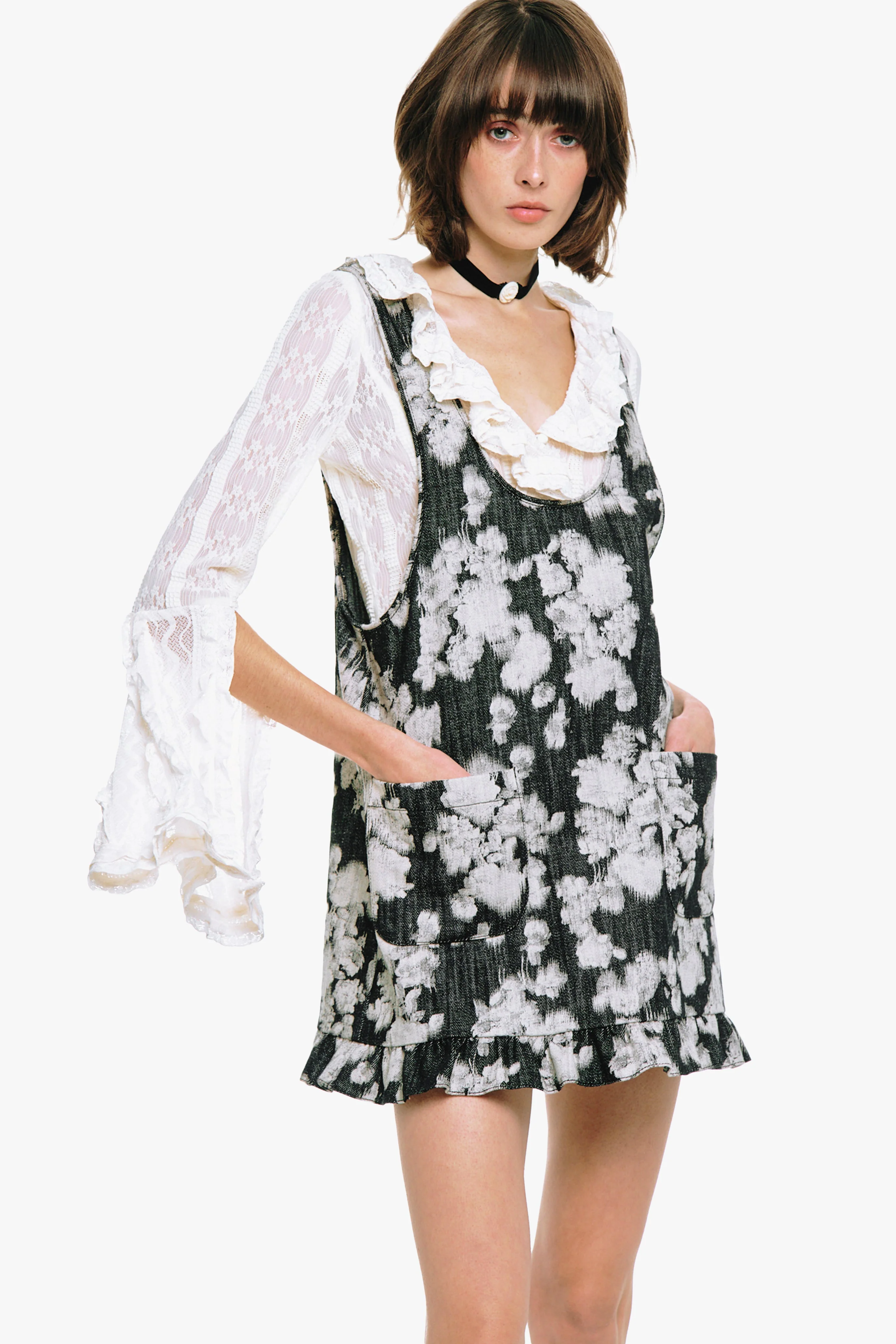 Rose Illusion Denim Ruffle Jumper - Image 6