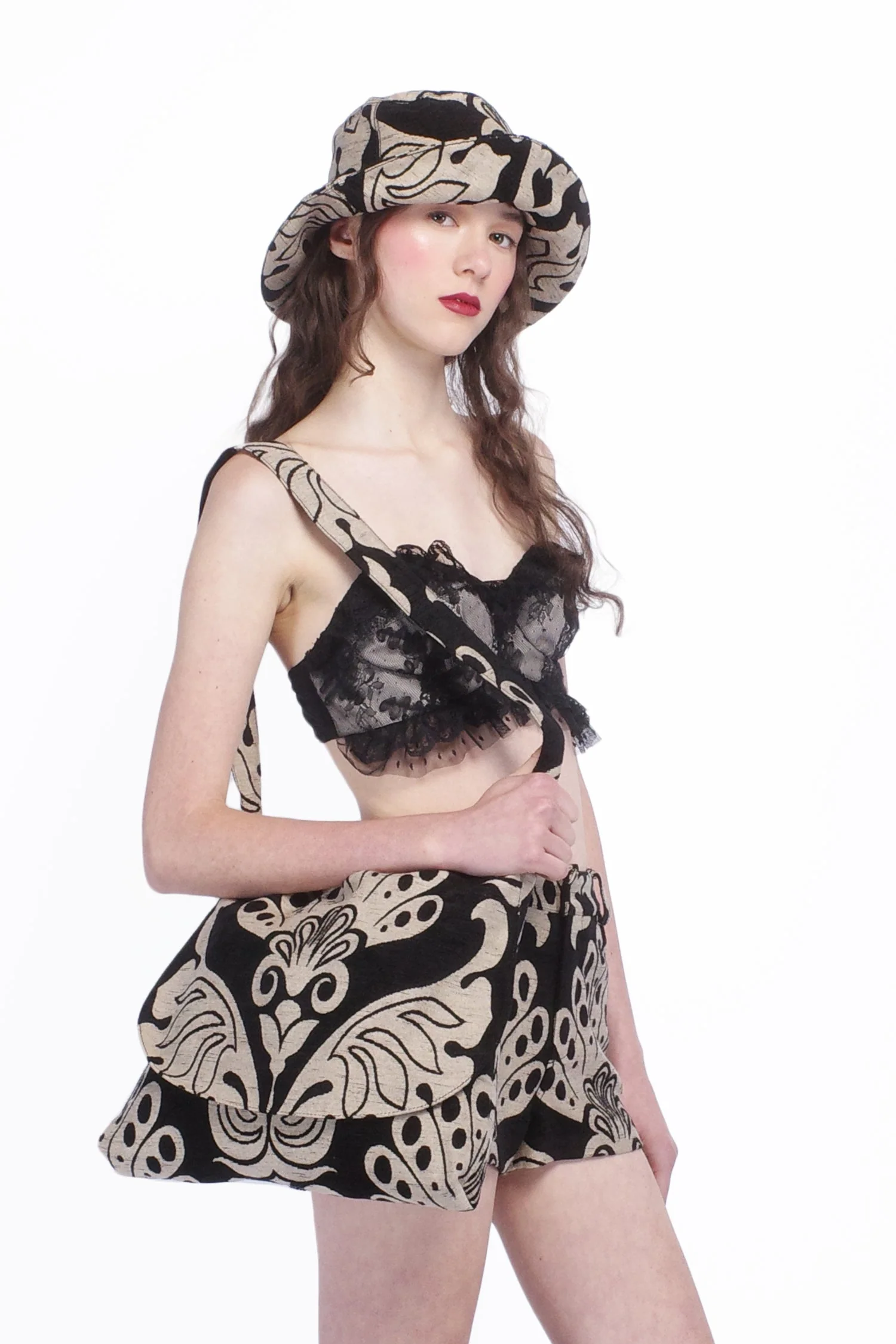 Black Lace Combo Ruffle Lace Bralette - Image 3