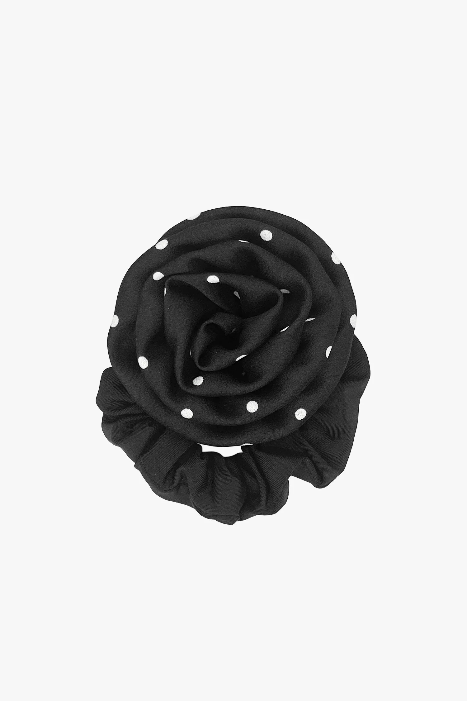 Satin Dot Flower Scrunchie - Black