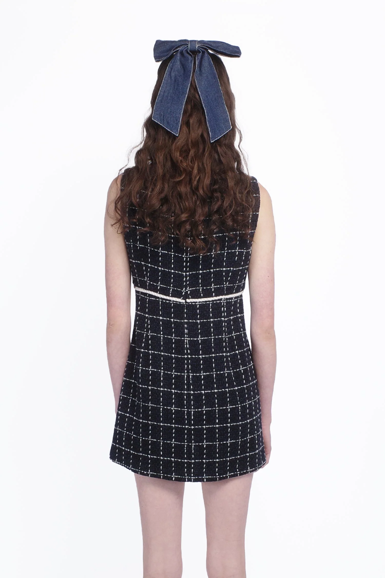 Windowpane Tweed Square Neck Mini Dress - Image 4