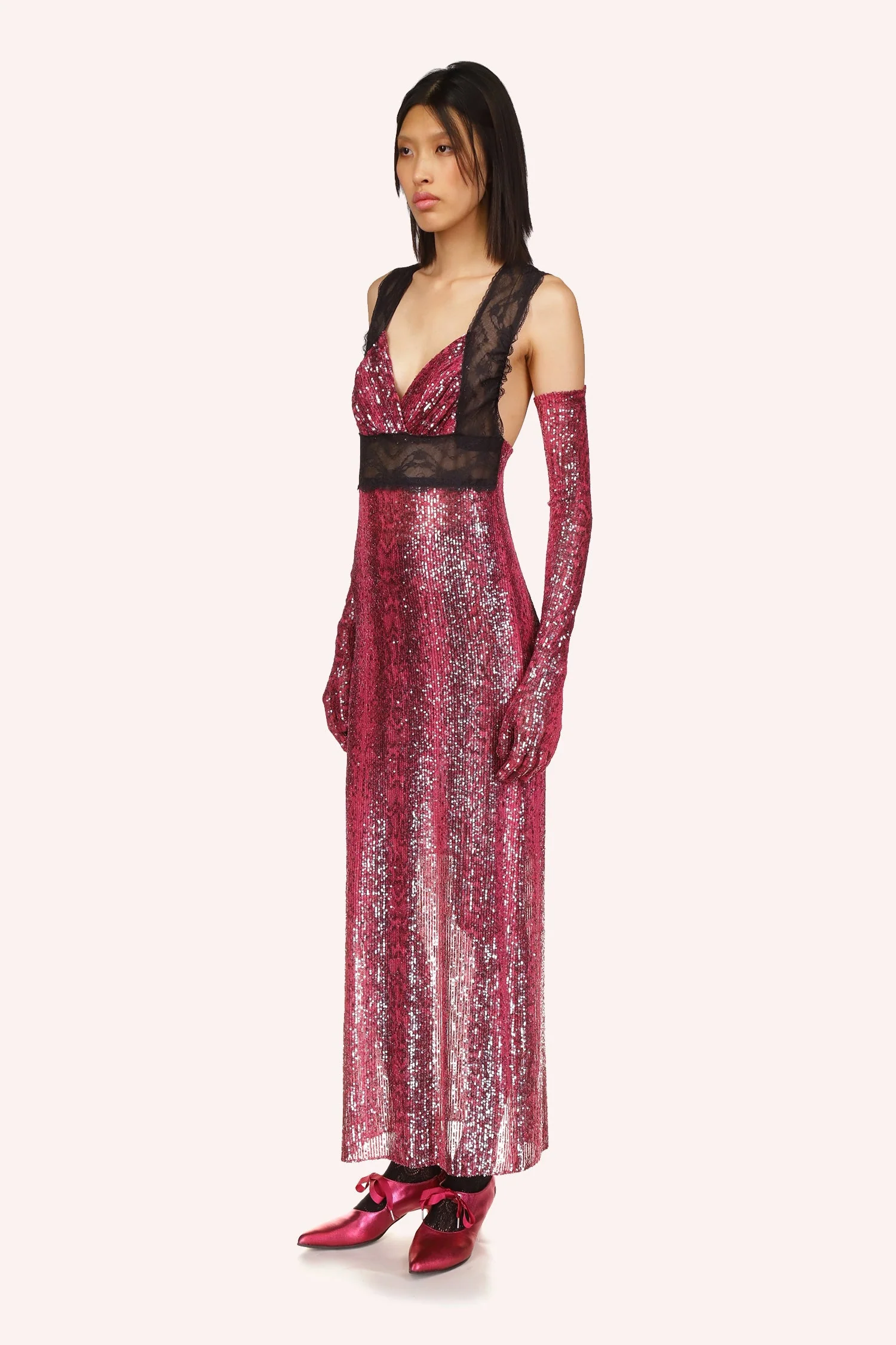 Snakeskin Sequin & Lace Dress - Image 3