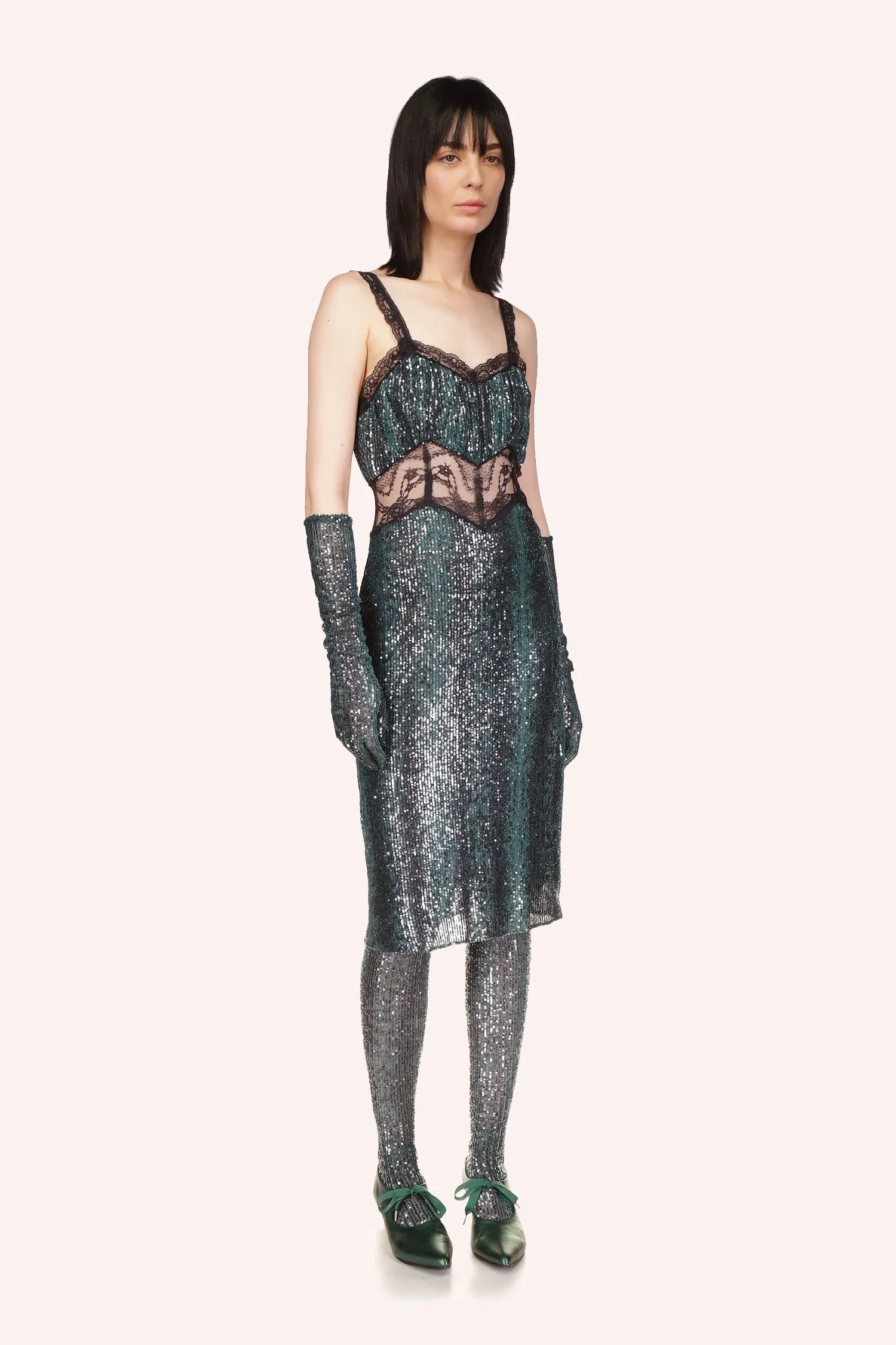 Snakeskin Sequin & Lace Midi Dress - Image 3