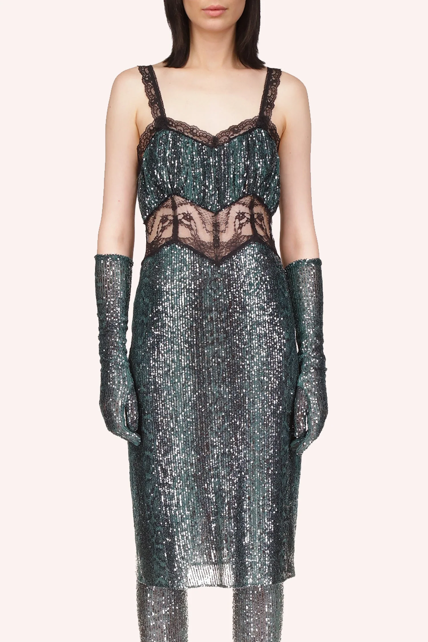 Snakeskin Sequin & Lace Midi Dress - Image 4