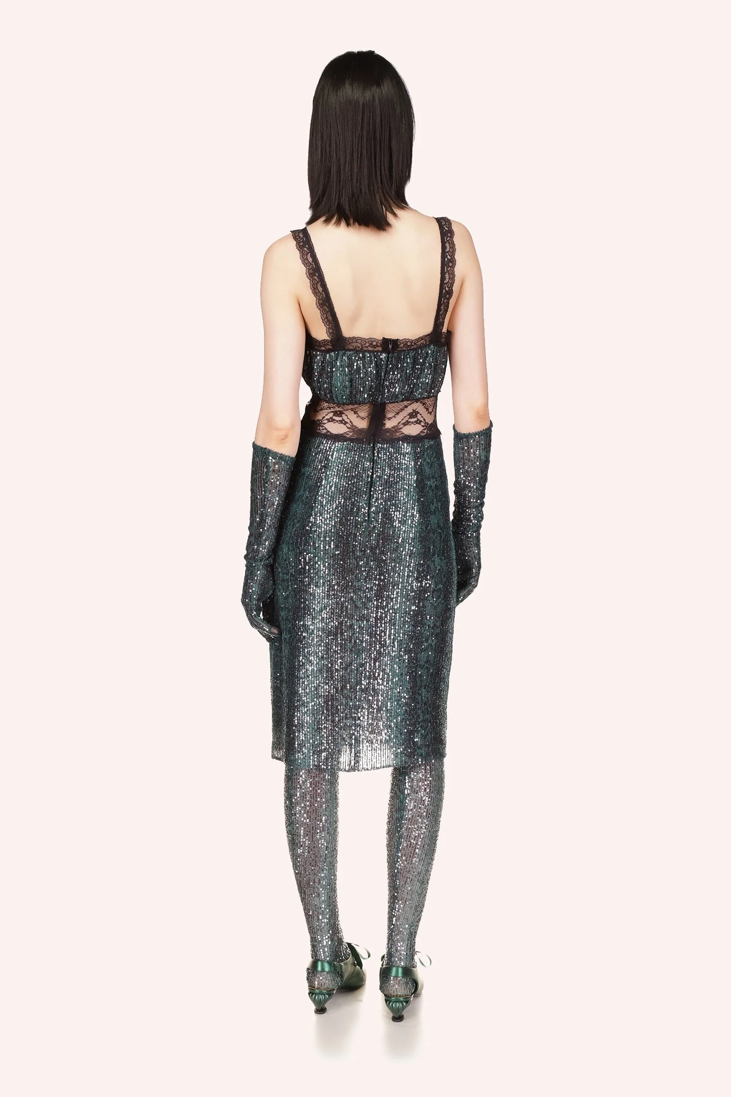 Snakeskin Sequin & Lace Midi Dress - Image 5
