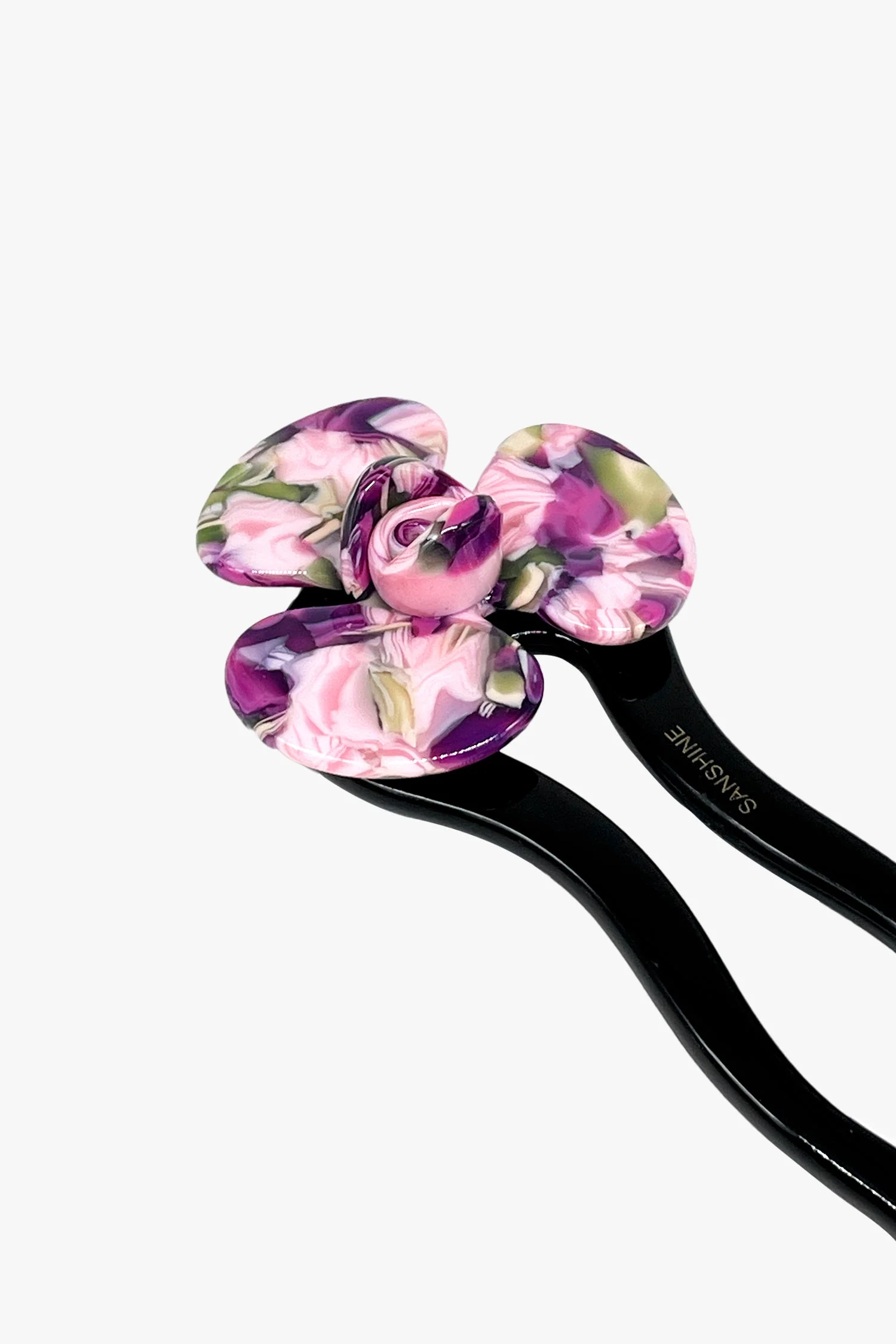 Spring Flower Chignon Hair Pin- Green & Purple - Image 2