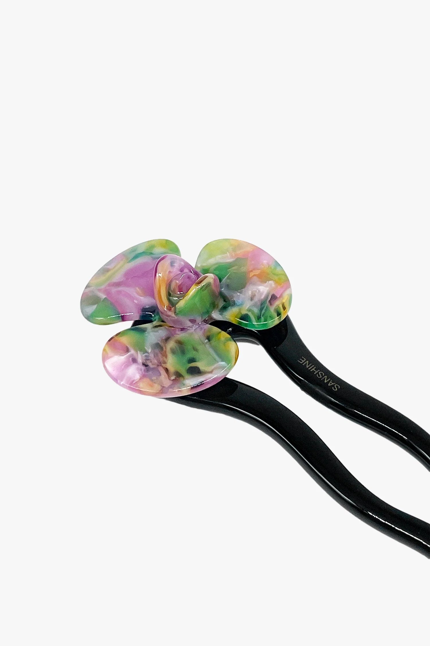 Spring Flower Chignon Hair Pin- Muted Green & Purple - Image 2